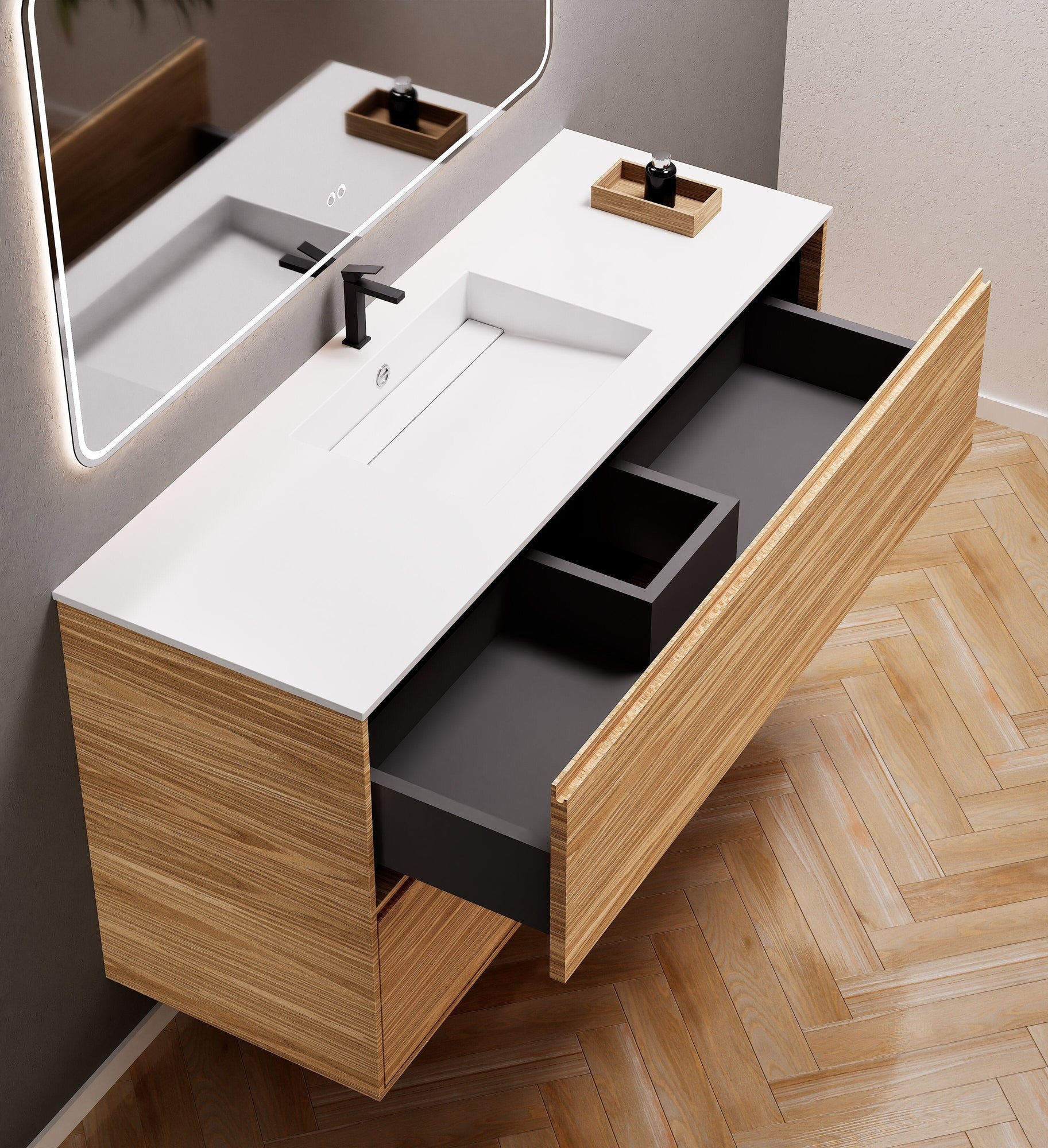 Aurora Frame – Corian® Basin with 2 Stacked Drawers - ROVALUX