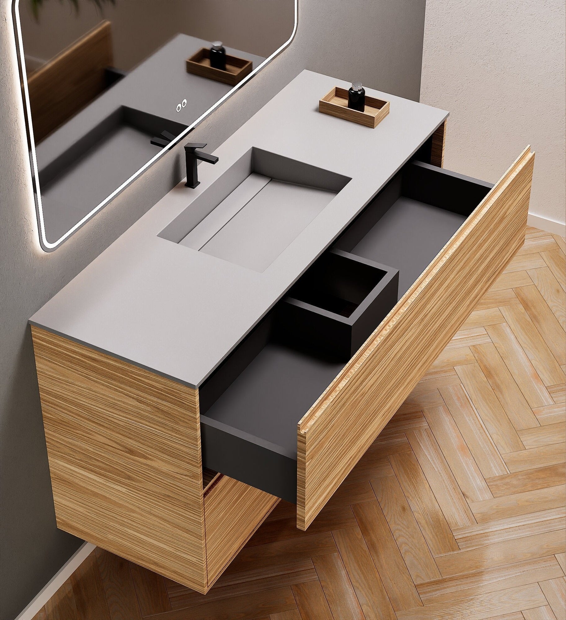Aurora Frame – Corian® Basin with 2 Stacked Drawers - ROVALUX