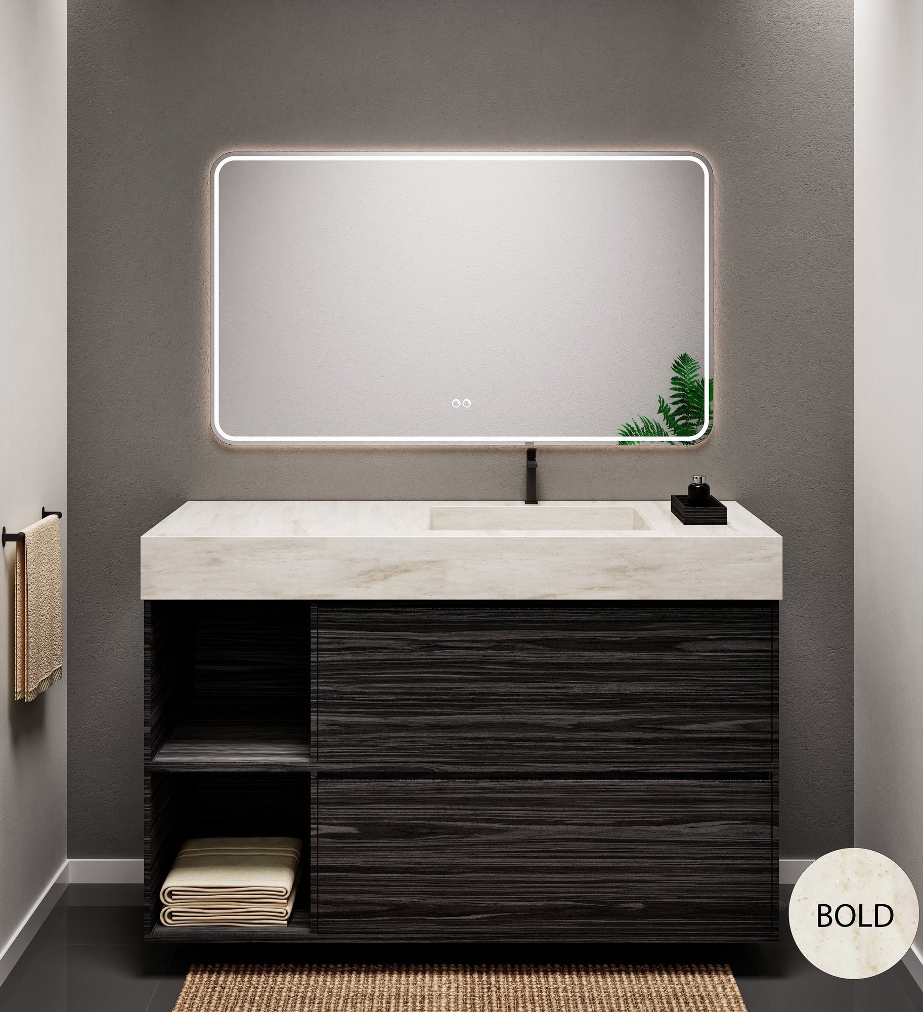 Aurora Frame – Corian® Basin with 2 Drawers and 2 Side Shelves - ROVALUX