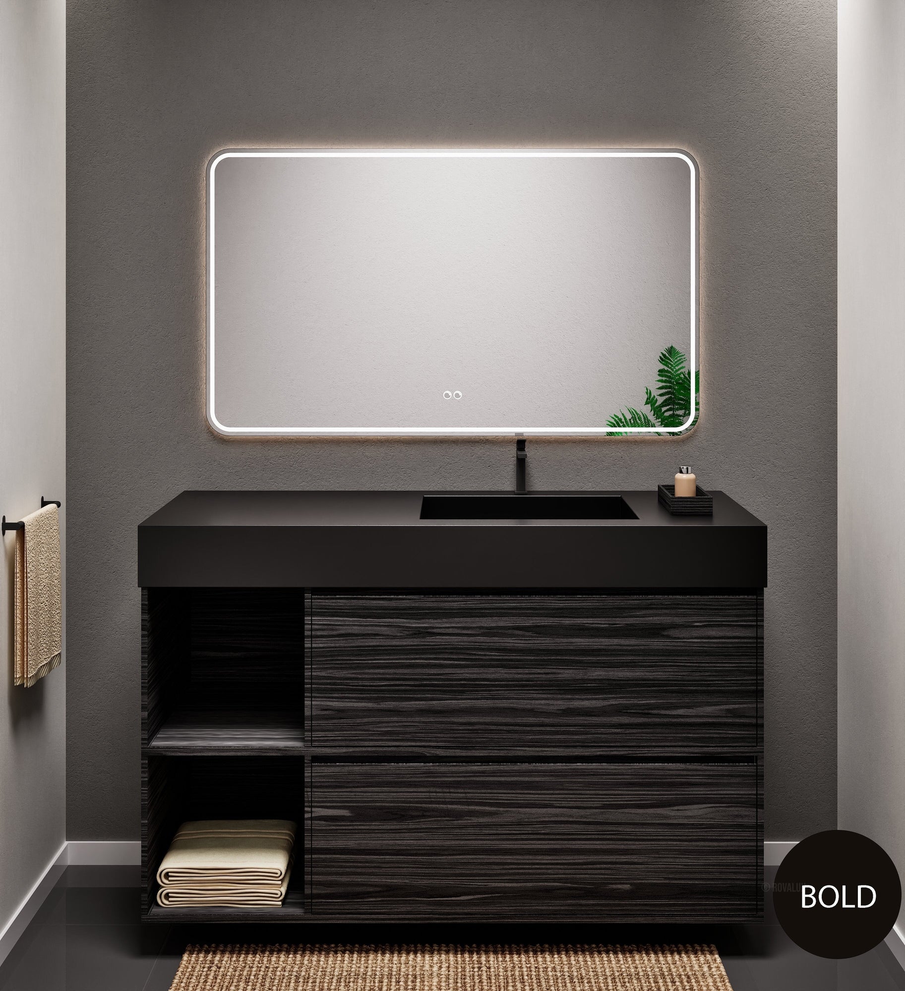 Aurora Frame – Corian® Basin with 2 Drawers and 2 Side Shelves - ROVALUX