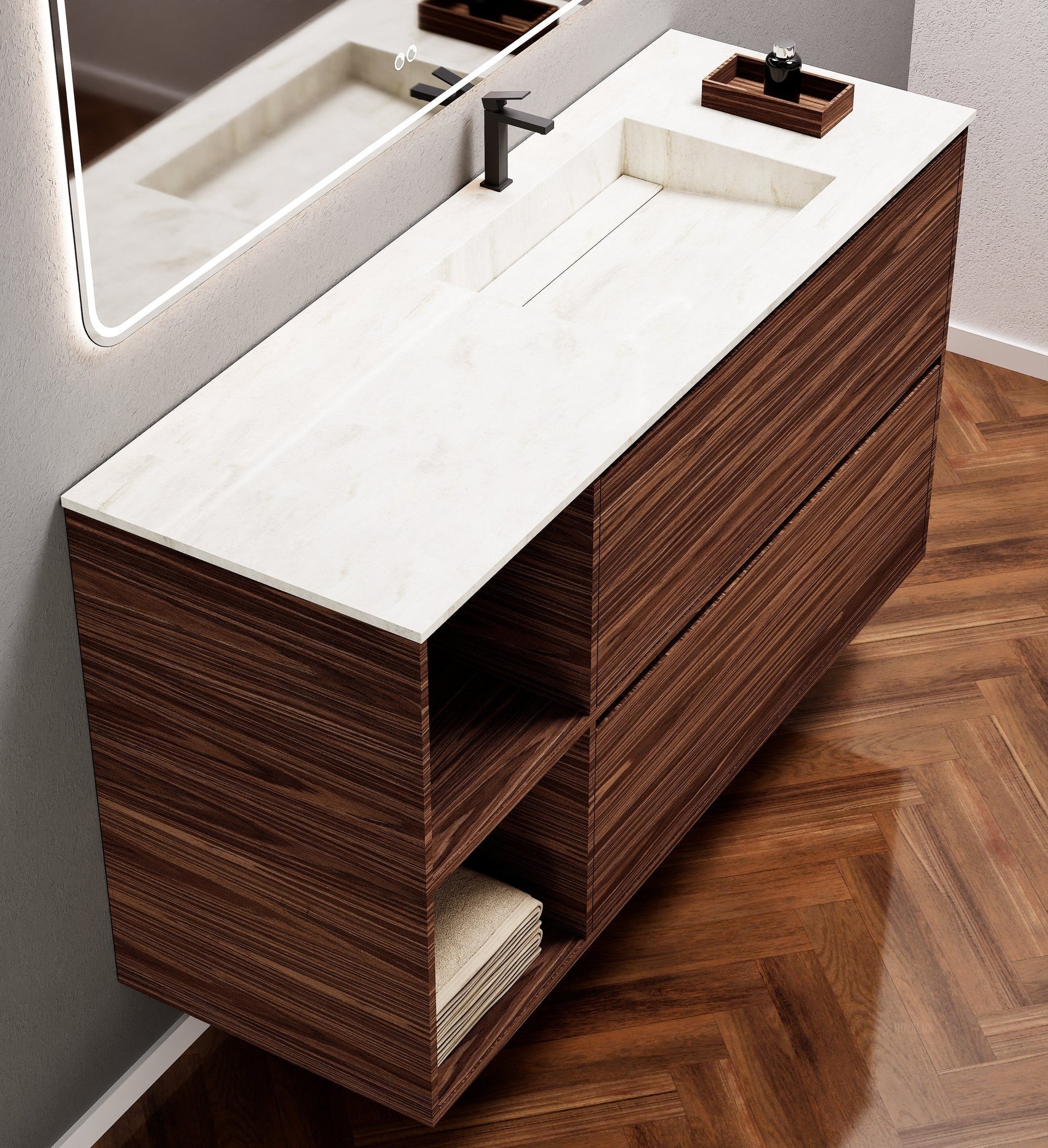 Aurora Frame – Corian® Basin with 2 Drawers and 2 Side Shelves - ROVALUX