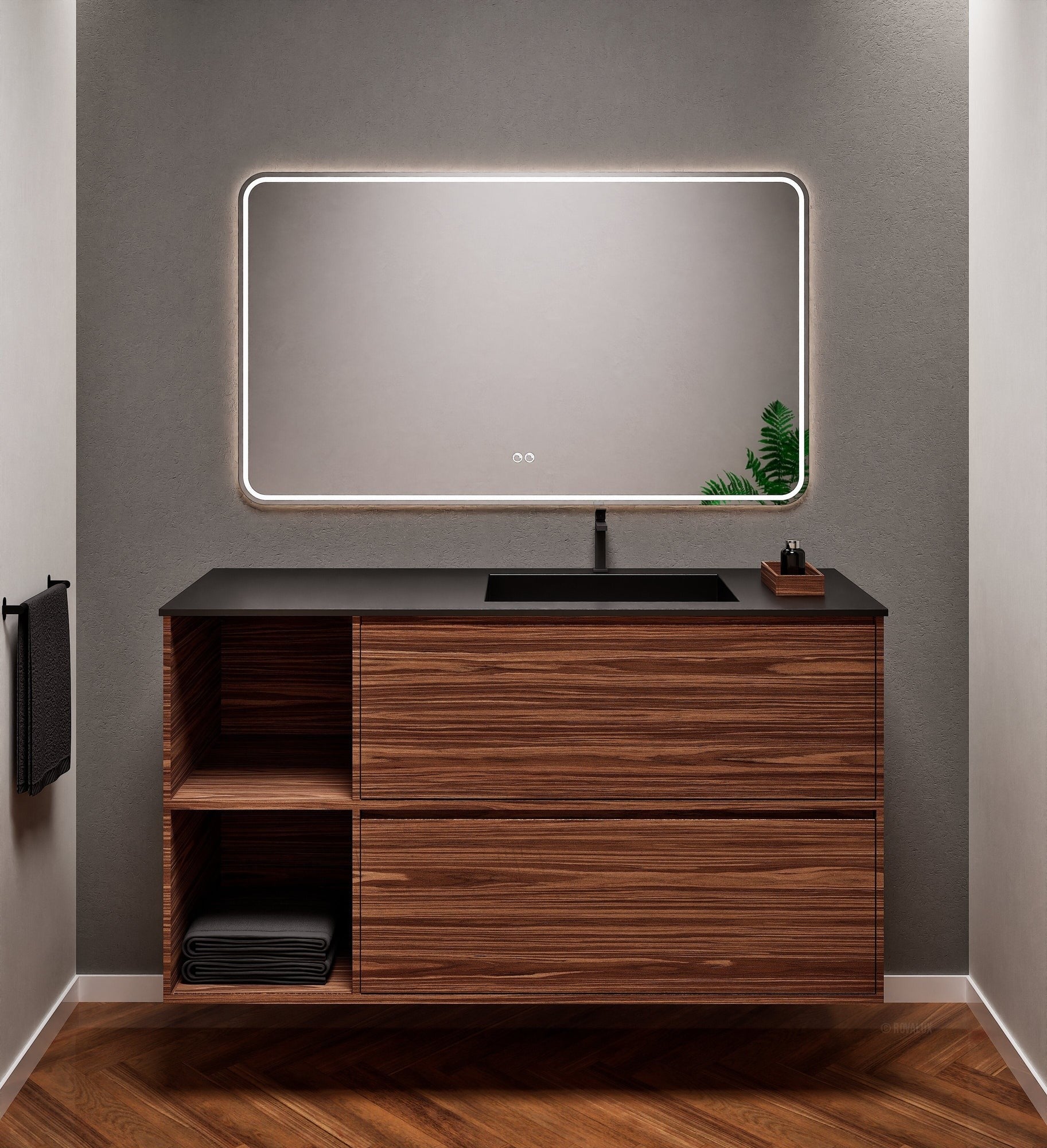 Aurora Frame – Corian® Basin with 2 Drawers and 2 Side Shelves - ROVALUX