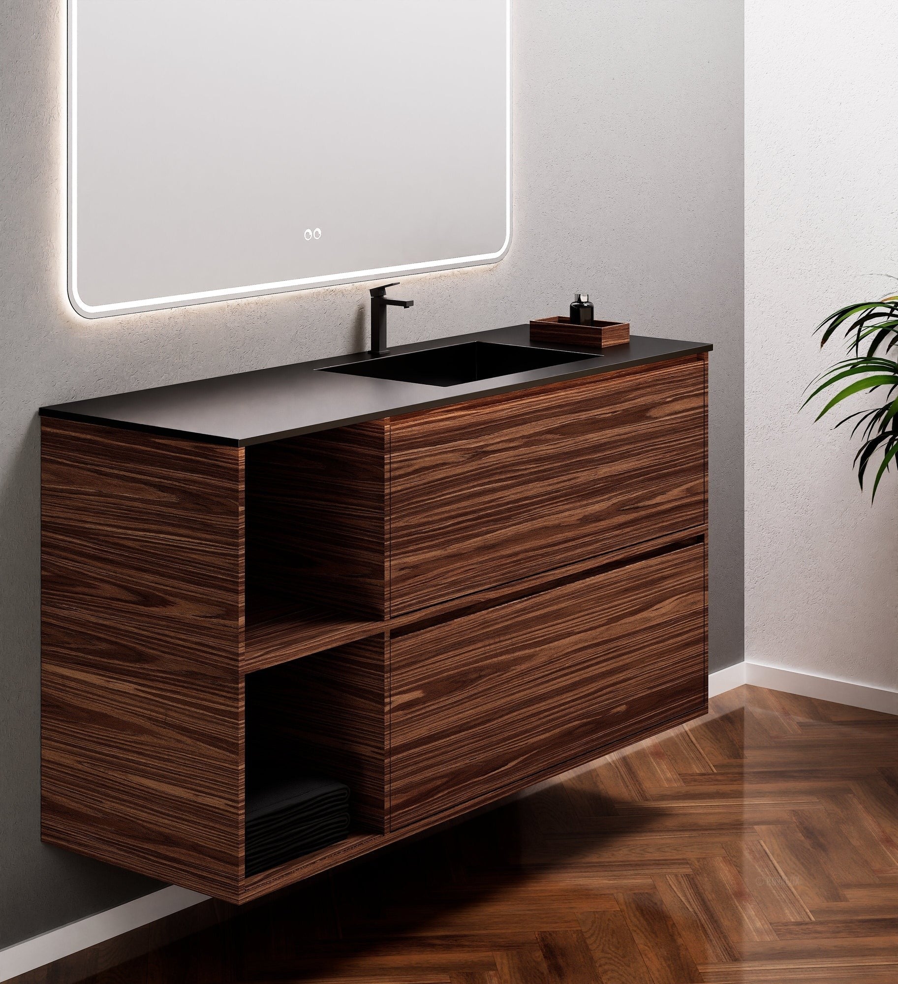 Aurora Frame – Corian® Basin with 2 Drawers and 2 Side Shelves - ROVALUX