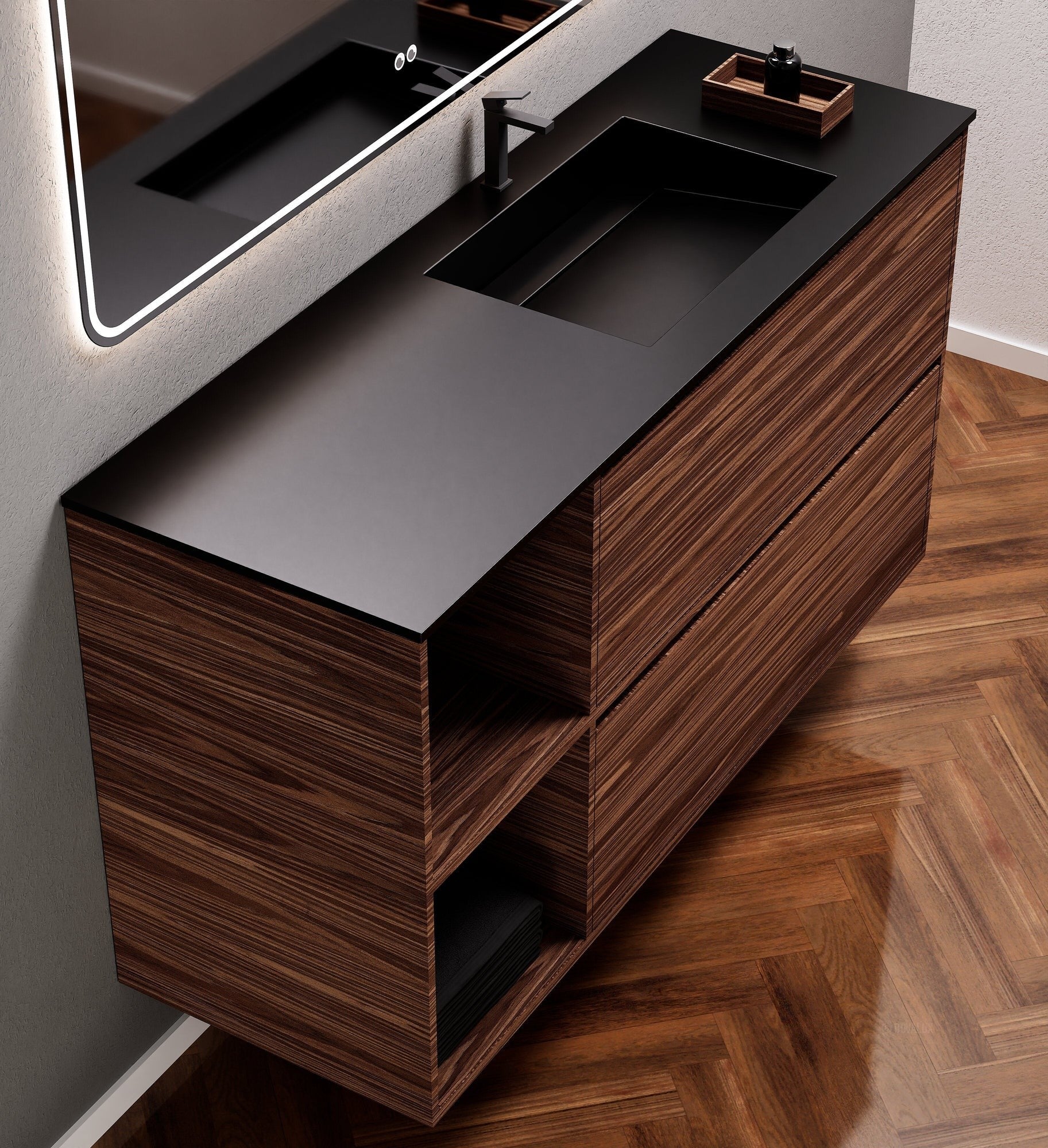 Aurora Frame – Corian® Basin with 2 Drawers and 2 Side Shelves - ROVALUX