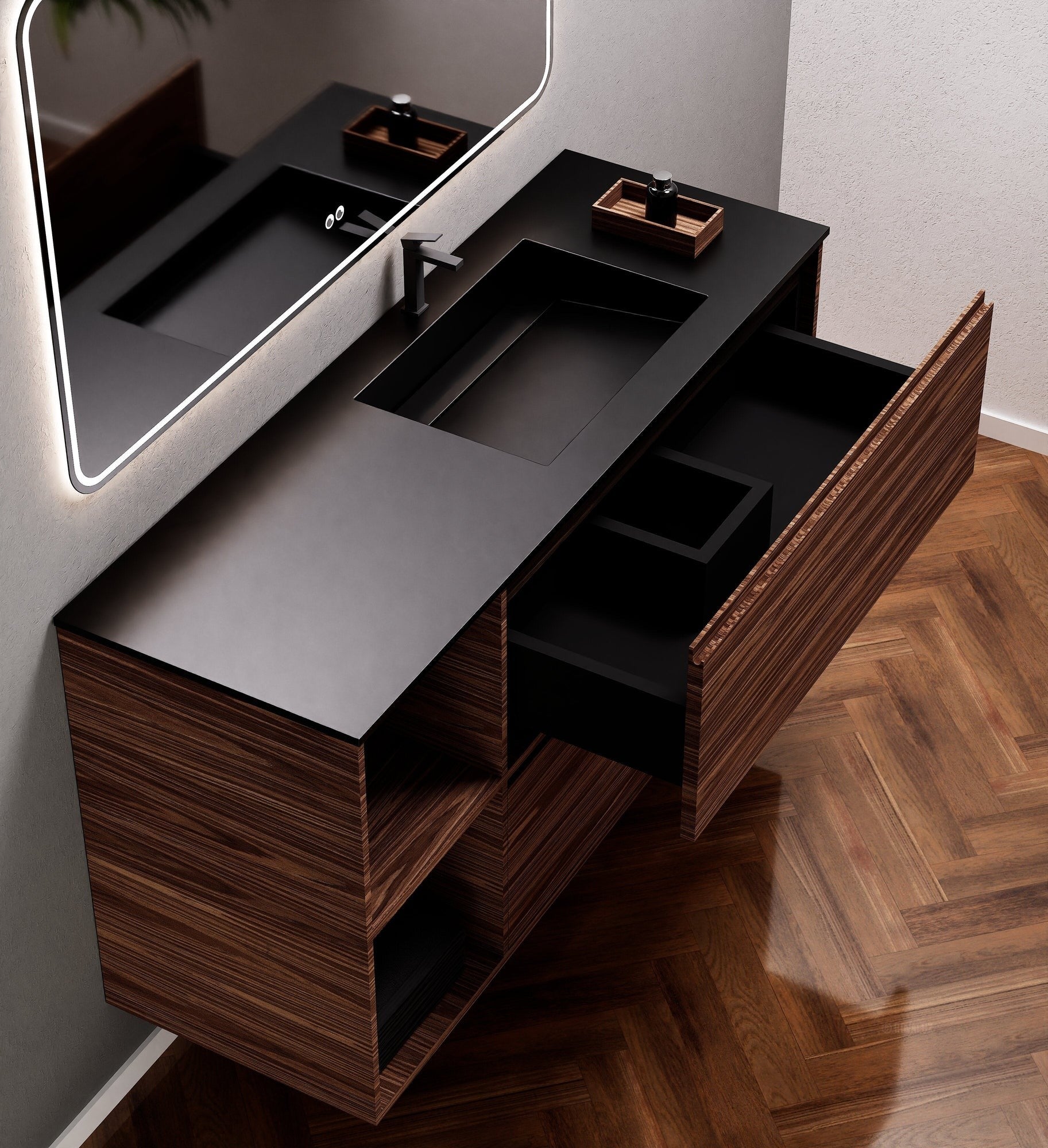 Aurora Frame – Corian® Basin with 2 Drawers and 2 Side Shelves - ROVALUX