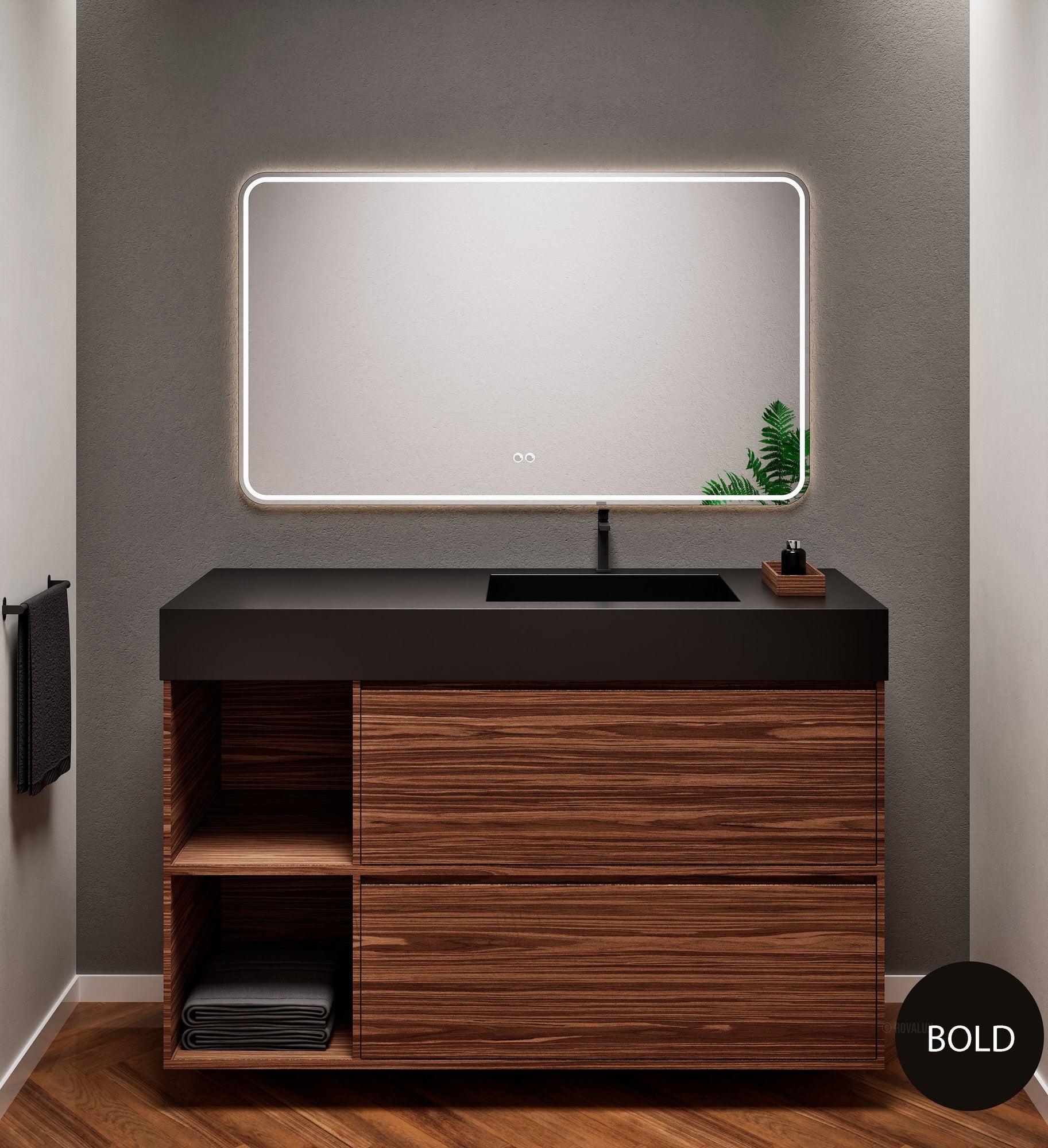 Aurora Frame – Corian® Basin with 2 Drawers and 2 Side Shelves - ROVALUX