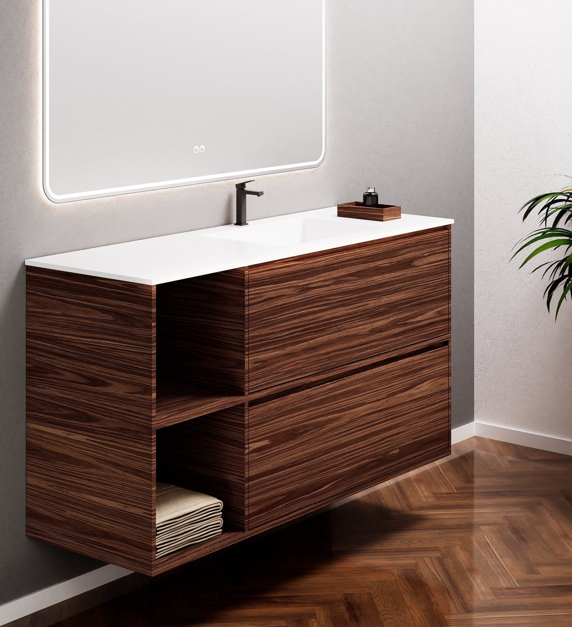 Aurora Frame – Corian® Basin with 2 Drawers and 2 Side Shelves - ROVALUX