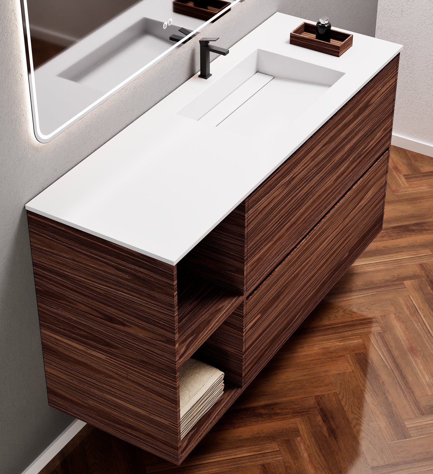 Aurora Frame – Corian® Basin with 2 Drawers and 2 Side Shelves - ROVALUX