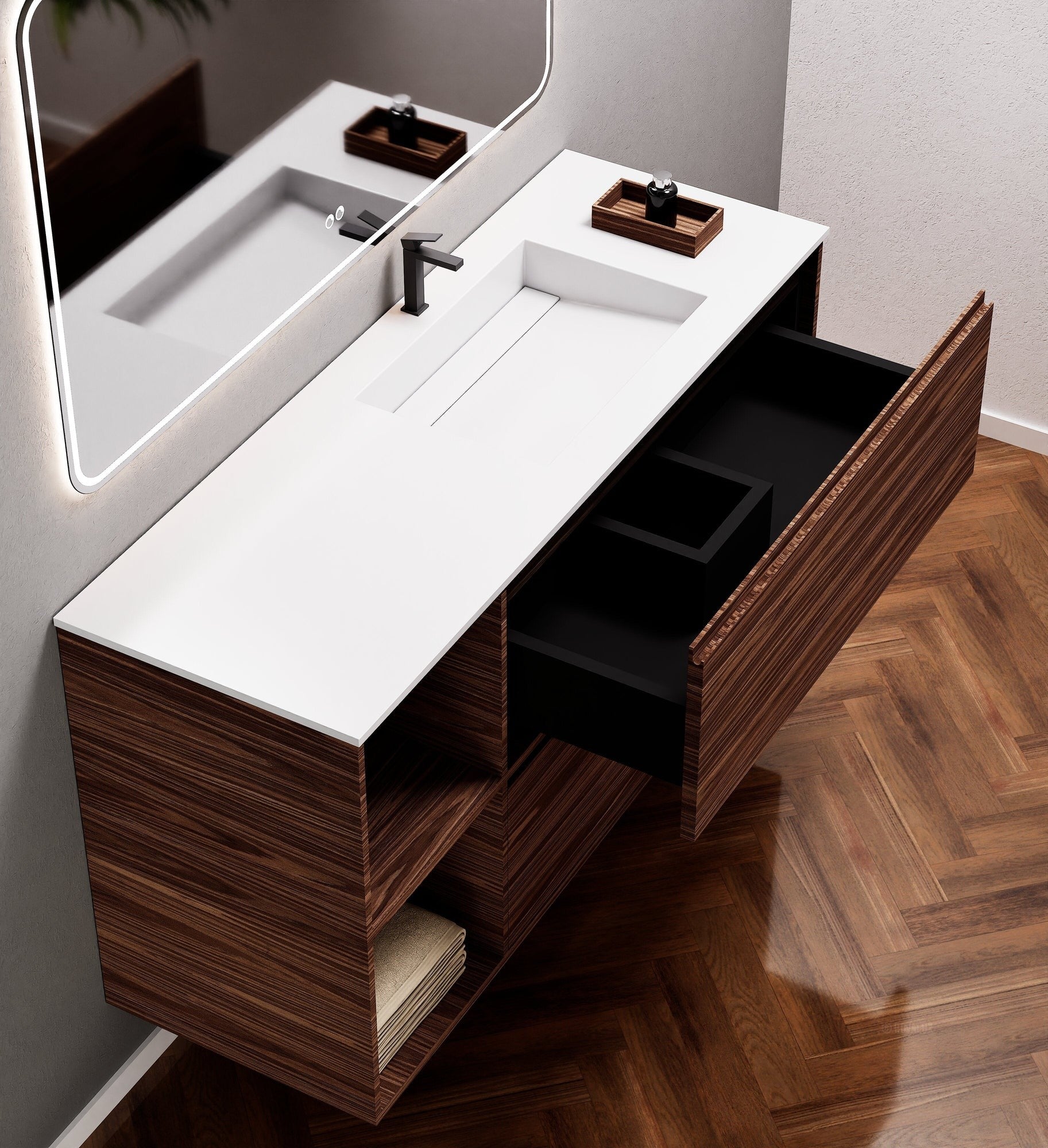 Aurora Frame – Corian® Basin with 2 Drawers and 2 Side Shelves - ROVALUX