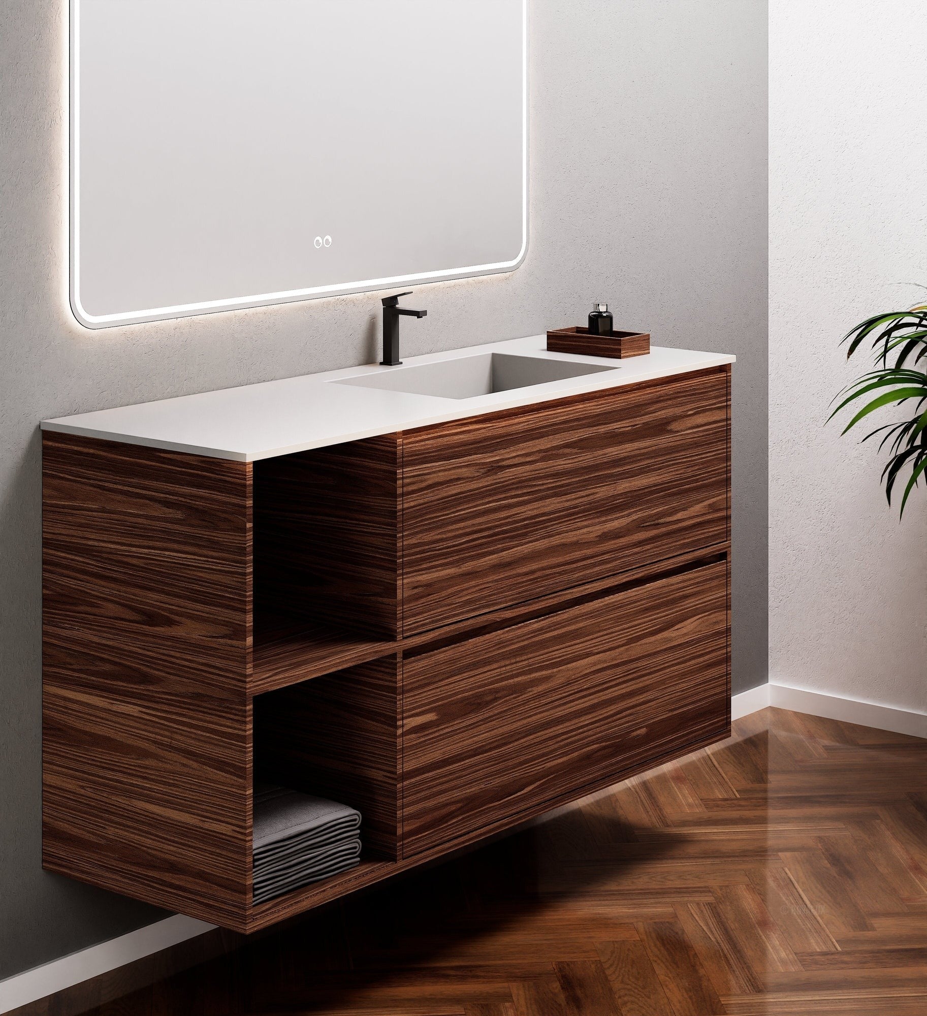 Aurora Frame – Corian® Basin with 2 Drawers and 2 Side Shelves - ROVALUX
