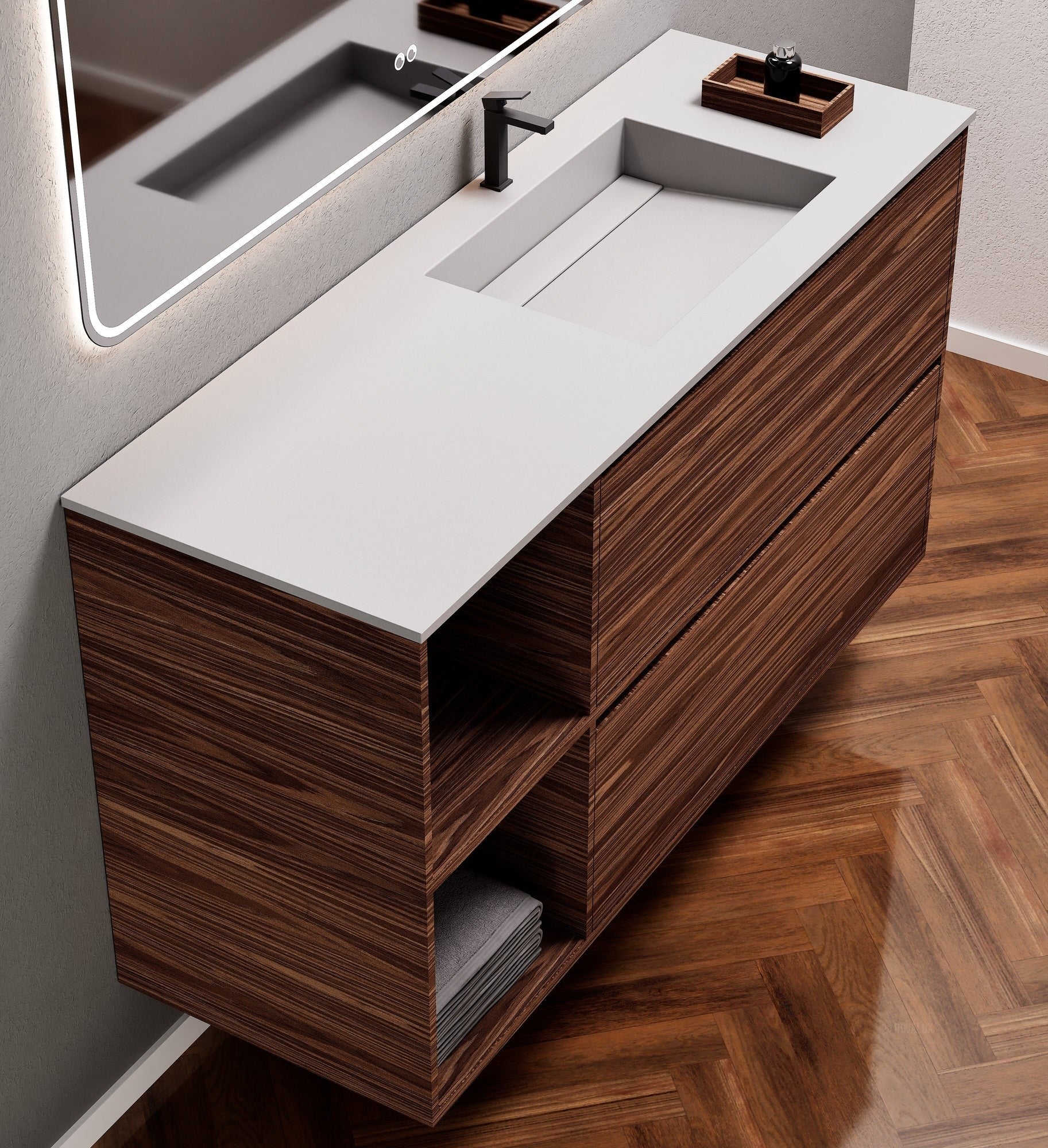 Aurora Frame – Corian® Basin with 2 Drawers and 2 Side Shelves - ROVALUX