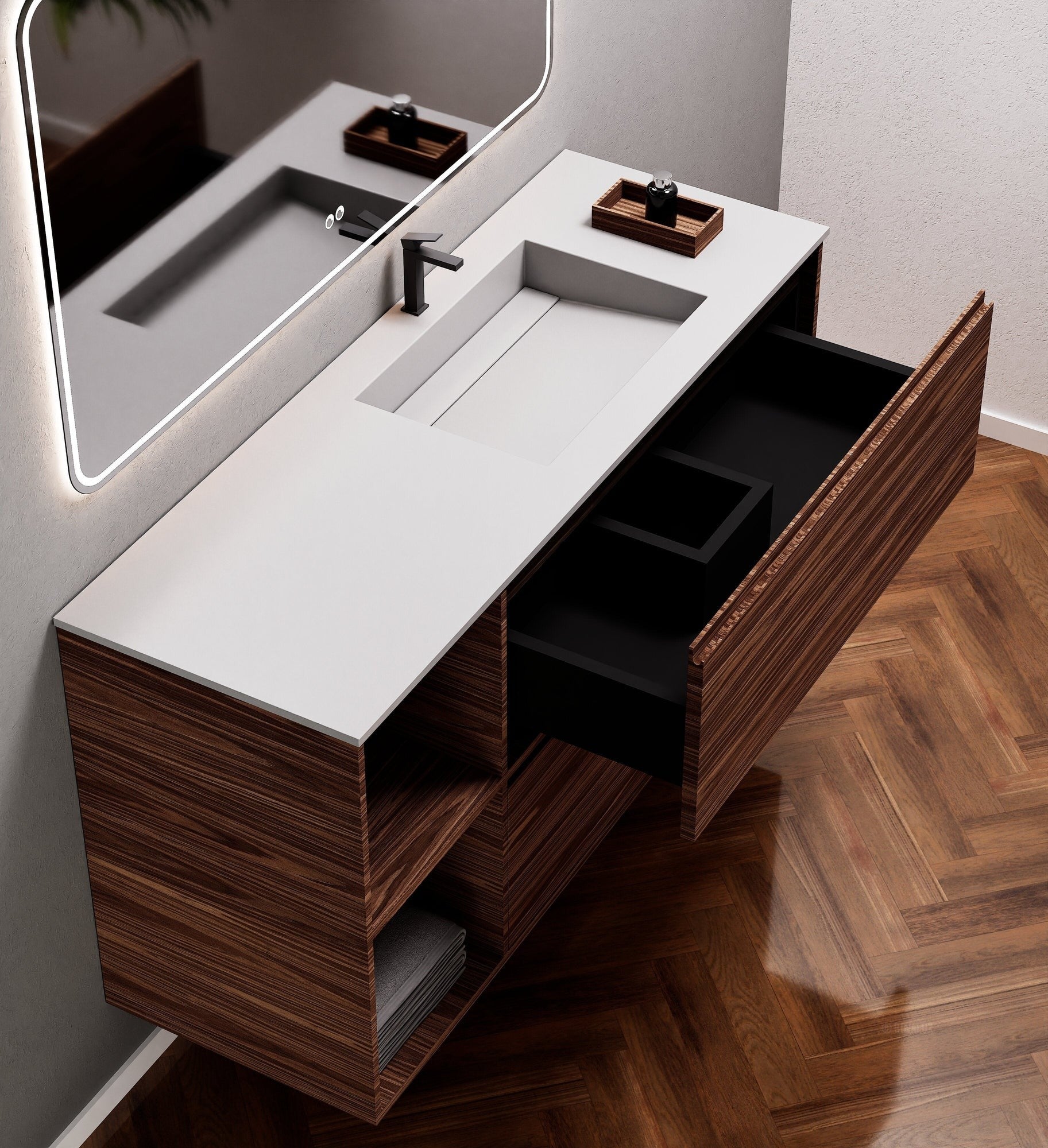 Aurora Frame – Corian® Basin with 2 Drawers and 2 Side Shelves - ROVALUX