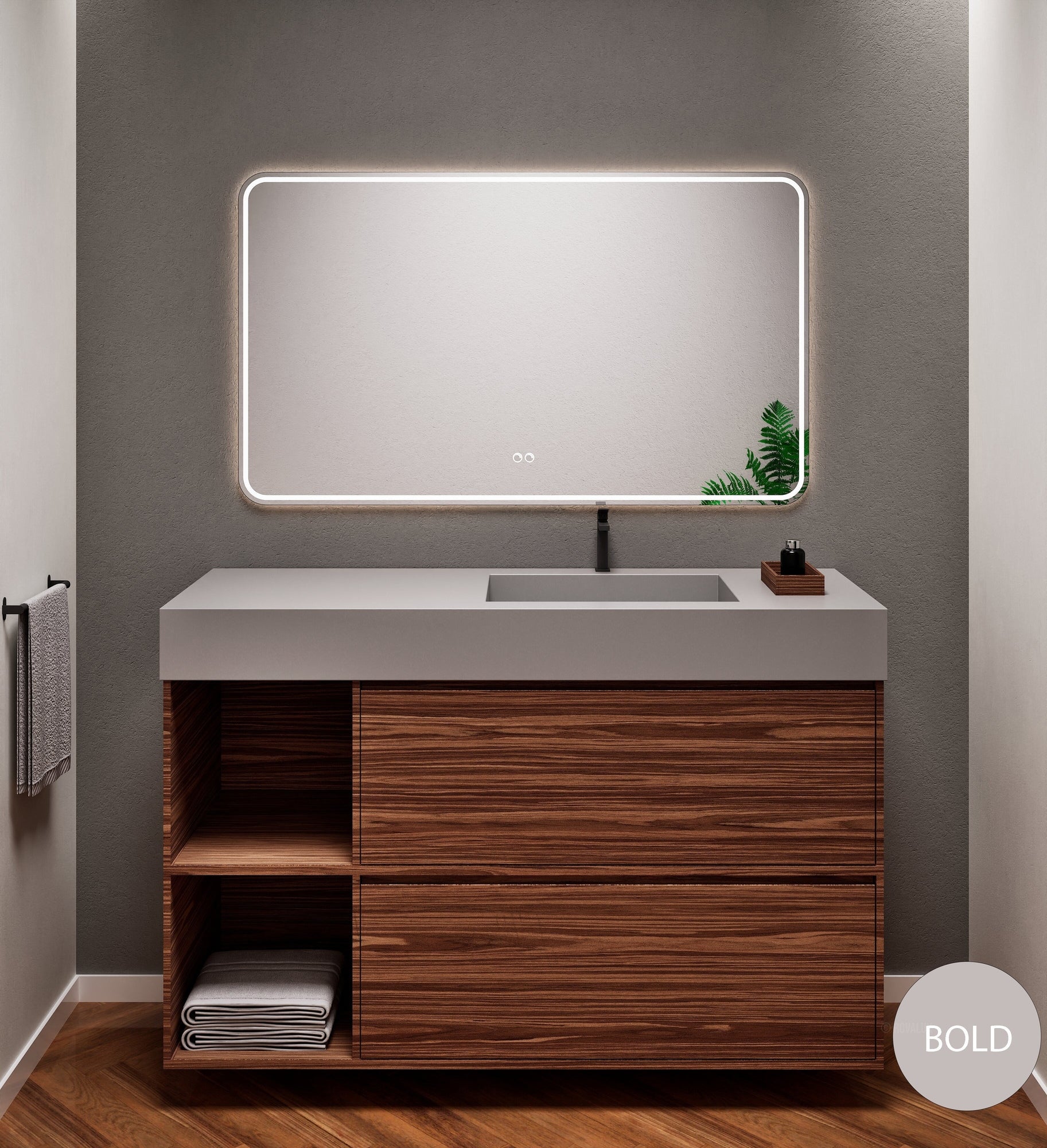 Aurora Frame – Corian® Basin with 2 Drawers and 2 Side Shelves - ROVALUX