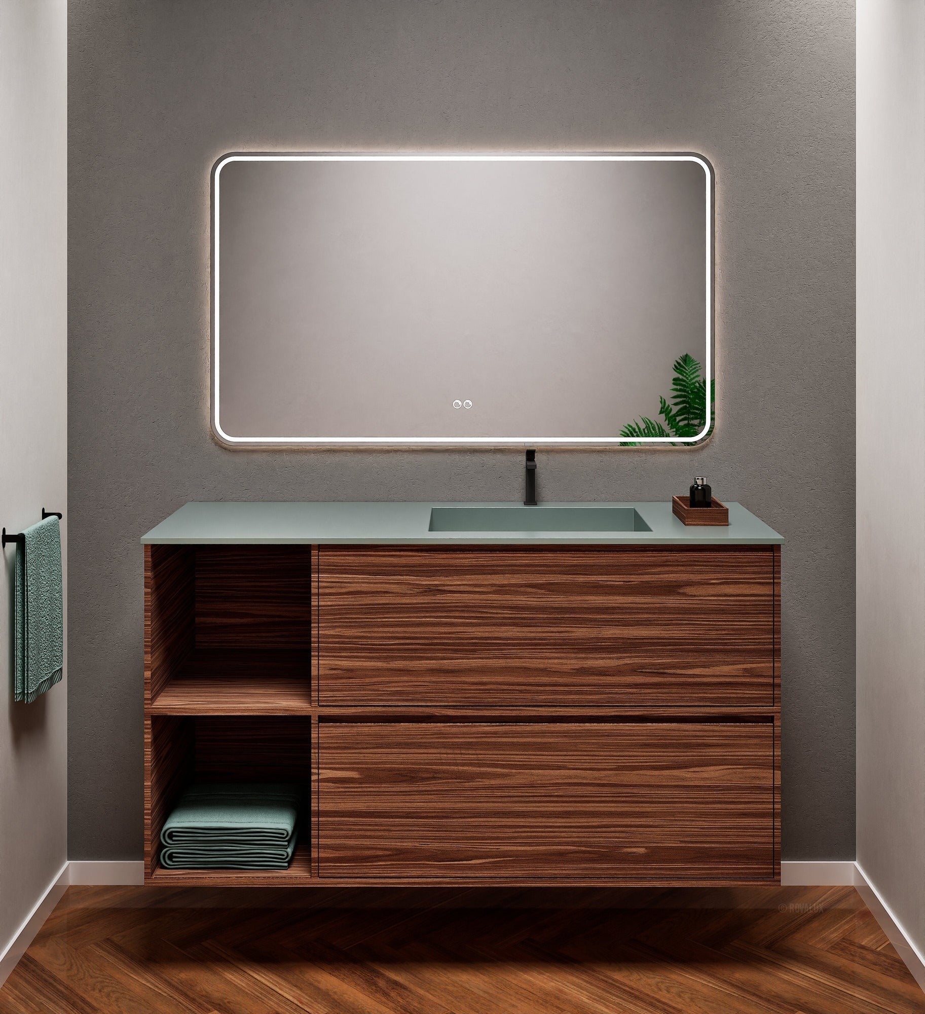 Aurora Frame – Corian® Basin with 2 Drawers and 2 Side Shelves - ROVALUX