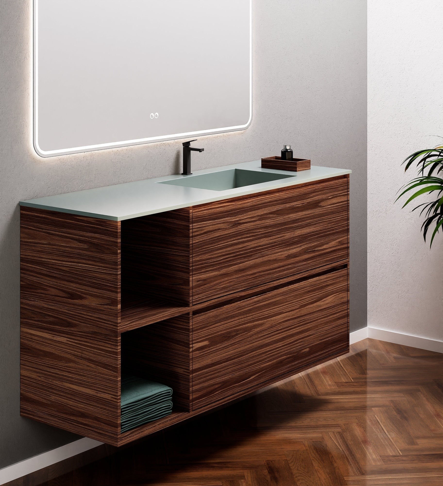 Aurora Frame – Corian® Basin with 2 Drawers and 2 Side Shelves - ROVALUX