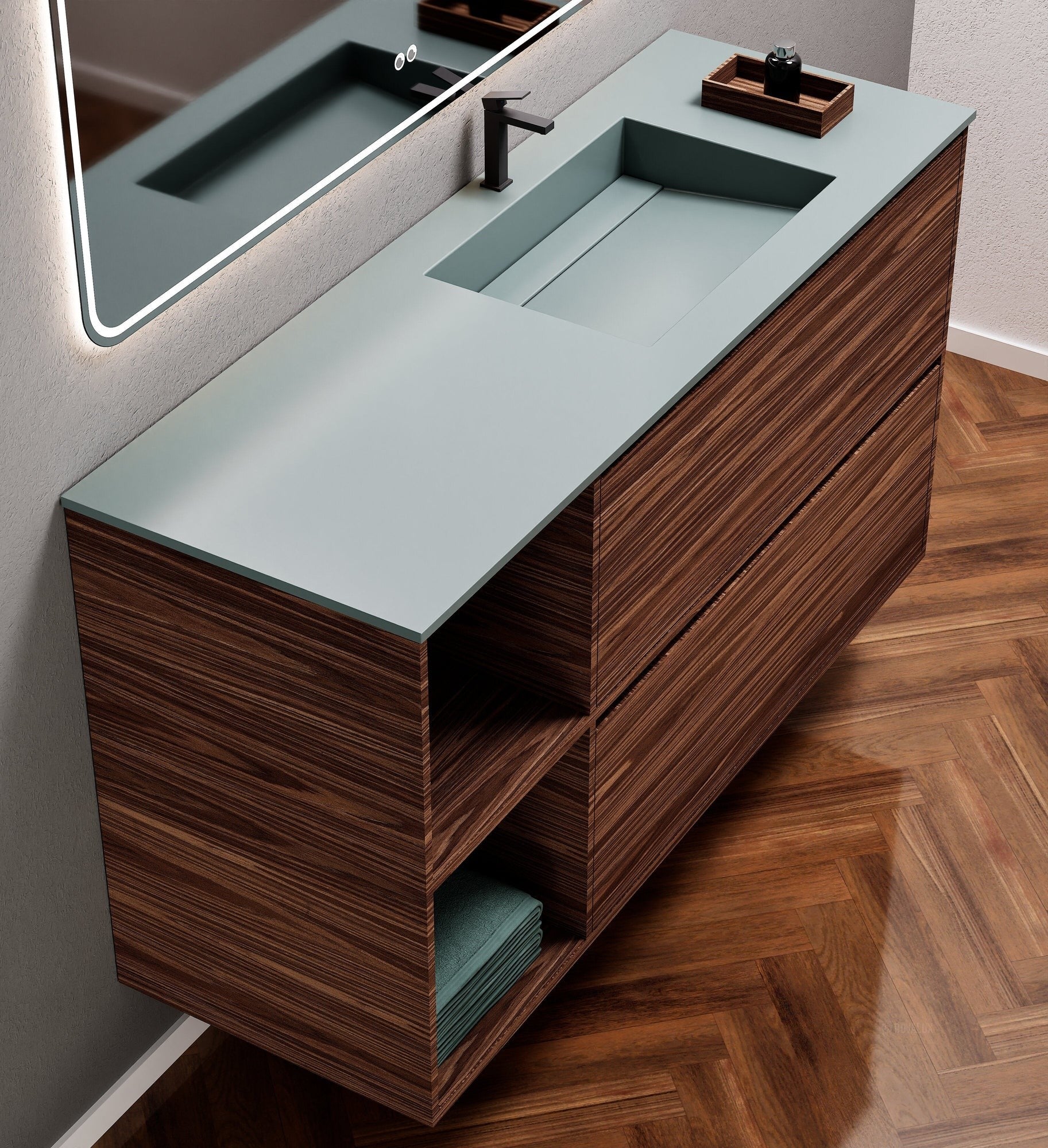 Aurora Frame – Corian® Basin with 2 Drawers and 2 Side Shelves - ROVALUX