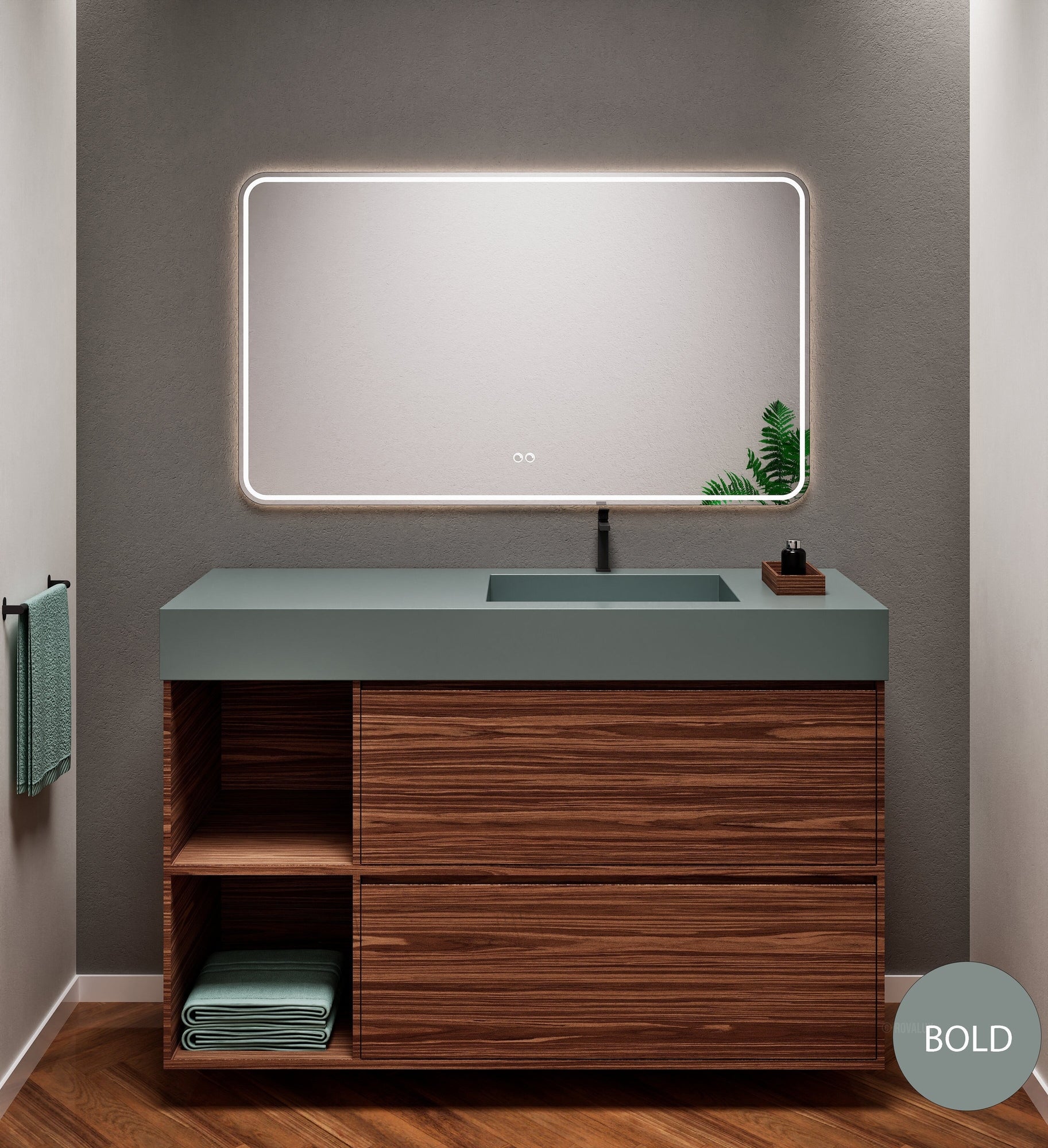 Aurora Frame – Corian® Basin with 2 Drawers and 2 Side Shelves - ROVALUX