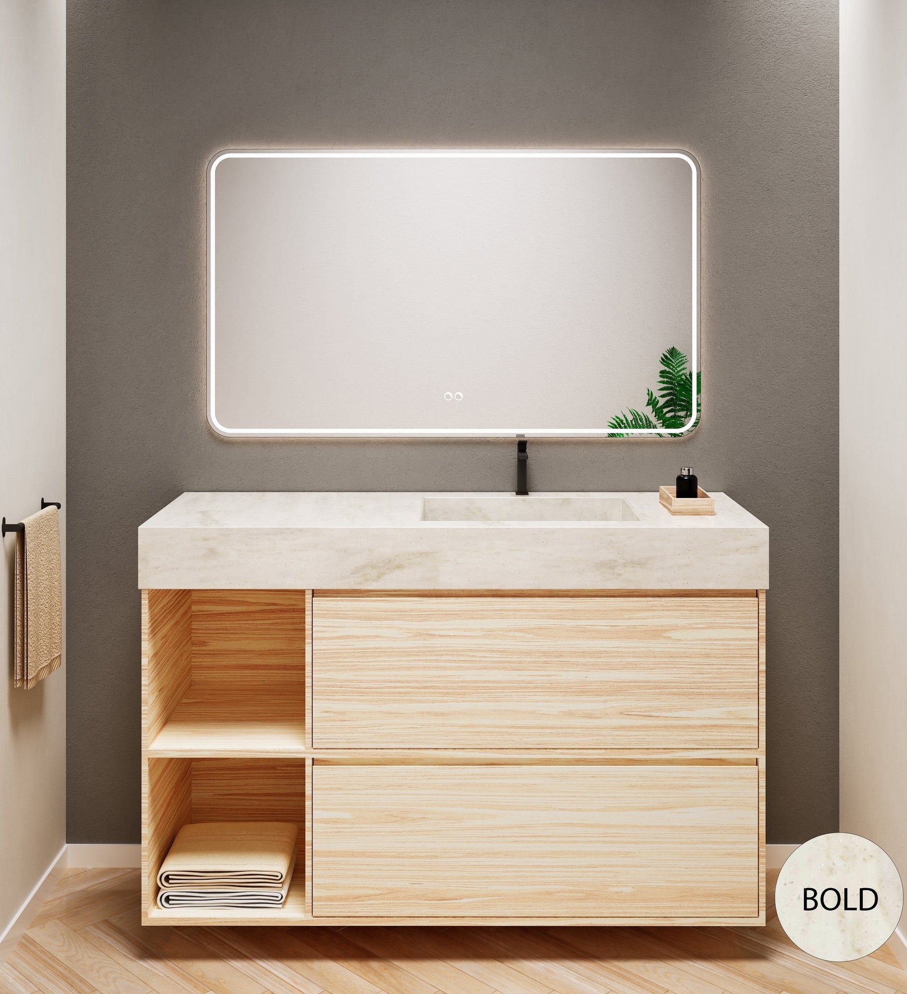 Aurora Frame – Corian® Basin with 2 Drawers and 2 Side Shelves - ROVALUX