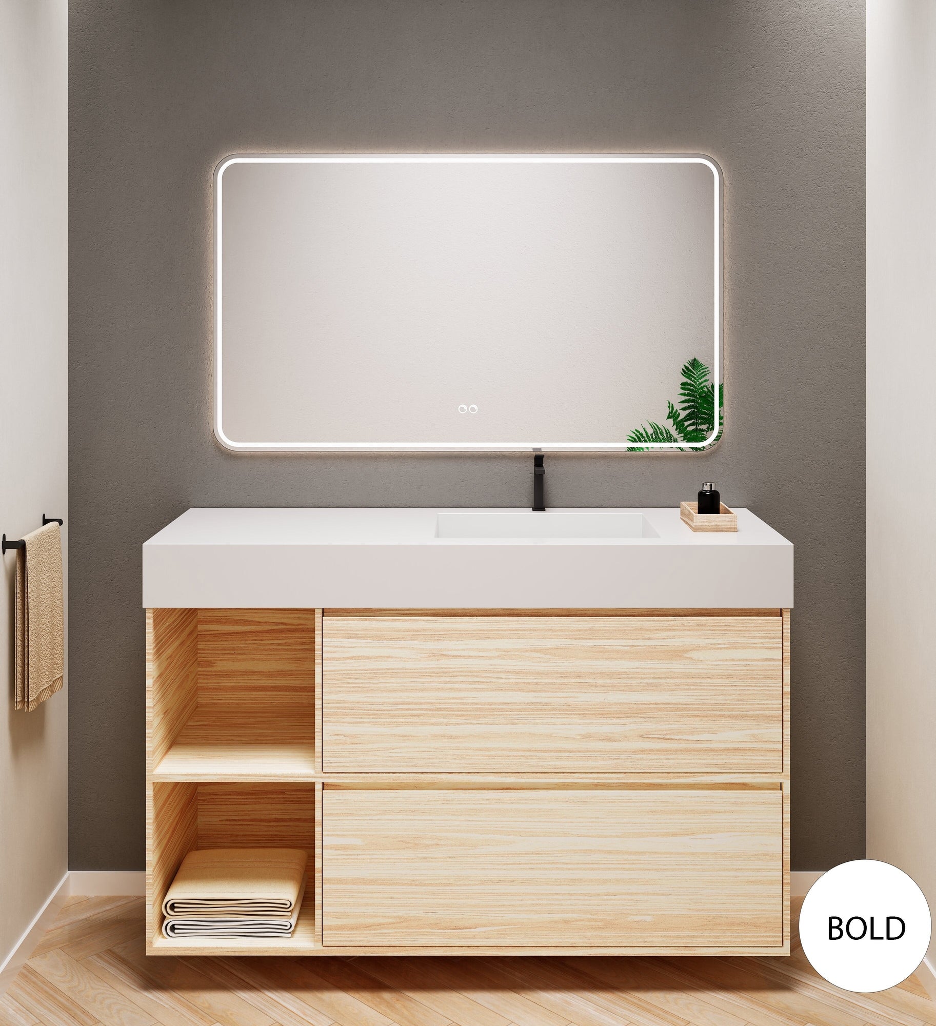 Aurora Frame – Corian® Basin with 2 Drawers and 2 Side Shelves - ROVALUX