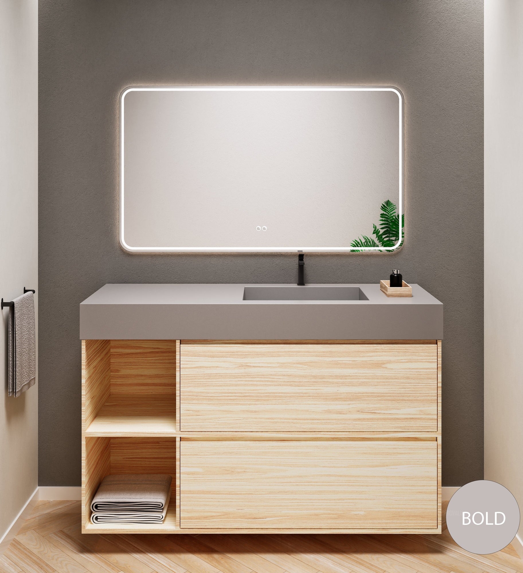 Aurora Frame – Corian® Basin with 2 Drawers and 2 Side Shelves - ROVALUX