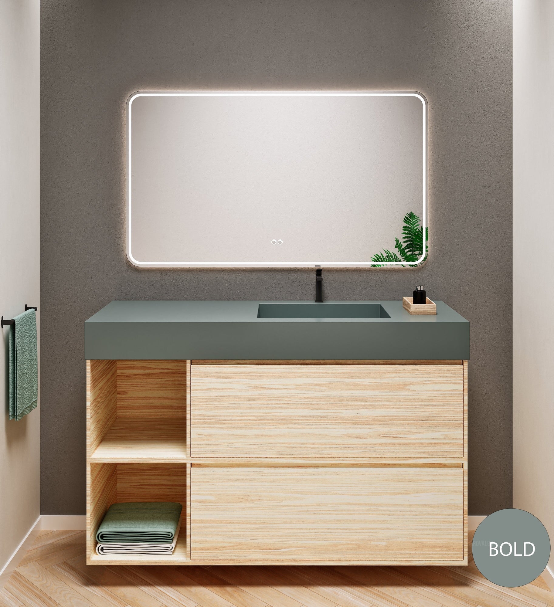 Aurora Frame – Corian® Basin with 2 Drawers and 2 Side Shelves - ROVALUX