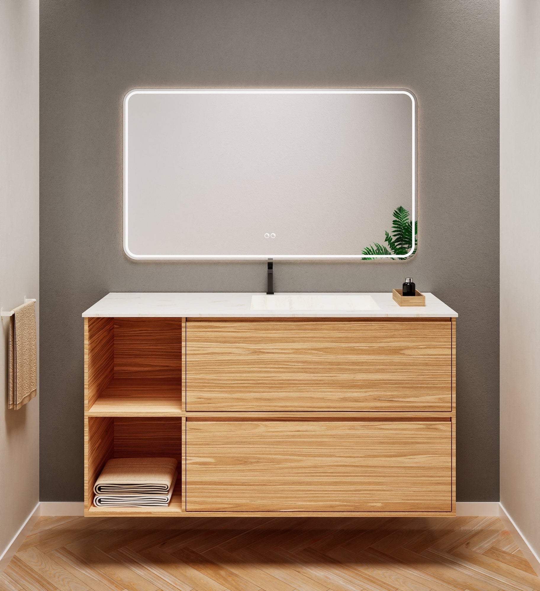Aurora Frame – Corian® Basin with 2 Drawers and 2 Side Shelves - ROVALUX