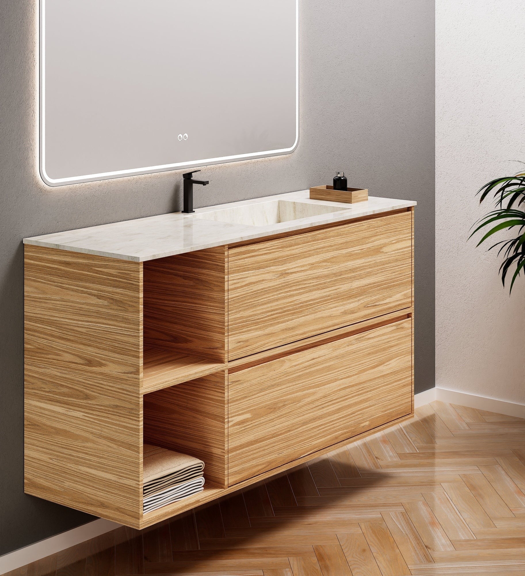 Aurora Frame – Corian® Basin with 2 Drawers and 2 Side Shelves - ROVALUX