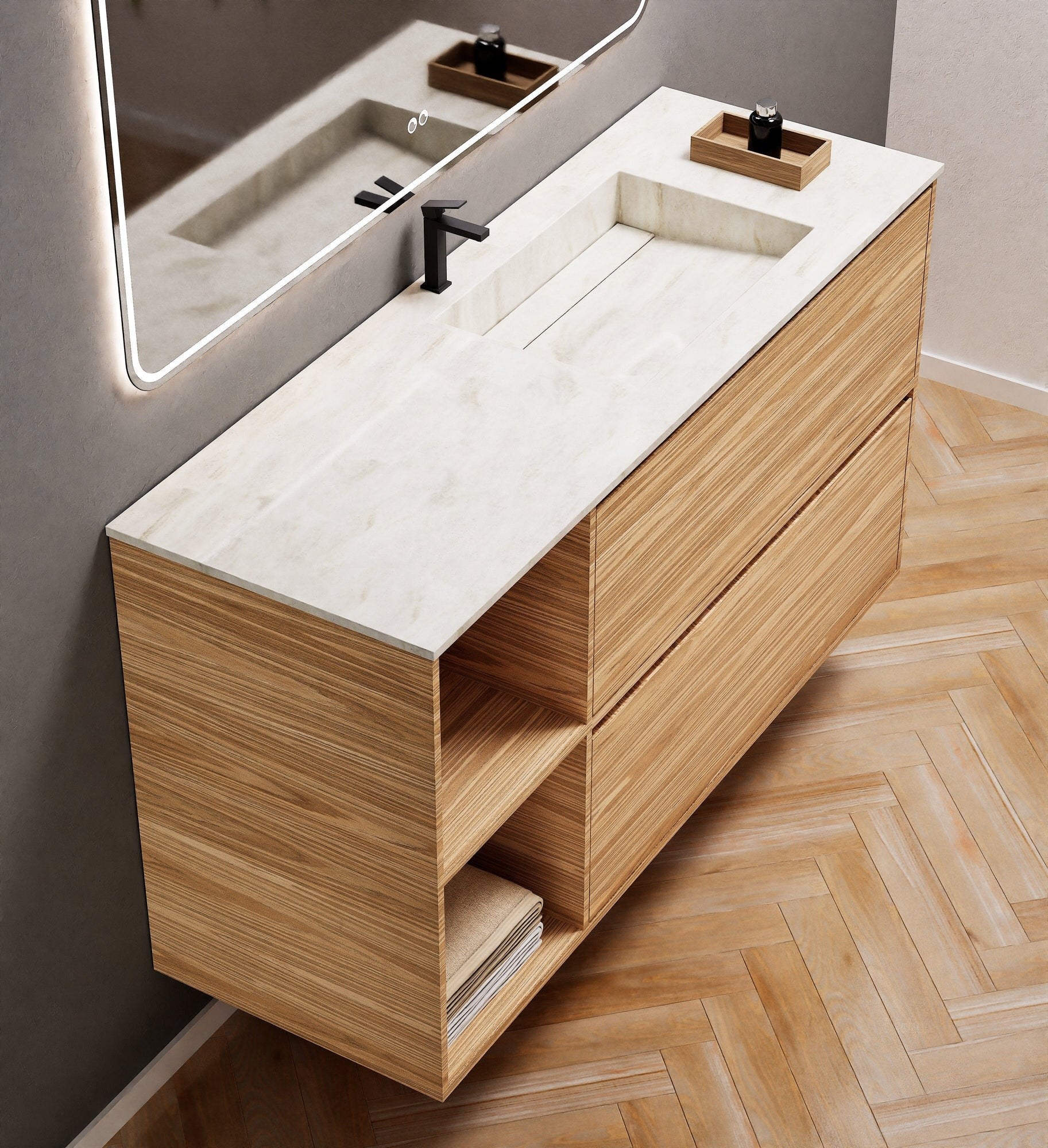 Aurora Frame – Corian® Basin with 2 Drawers and 2 Side Shelves - ROVALUX