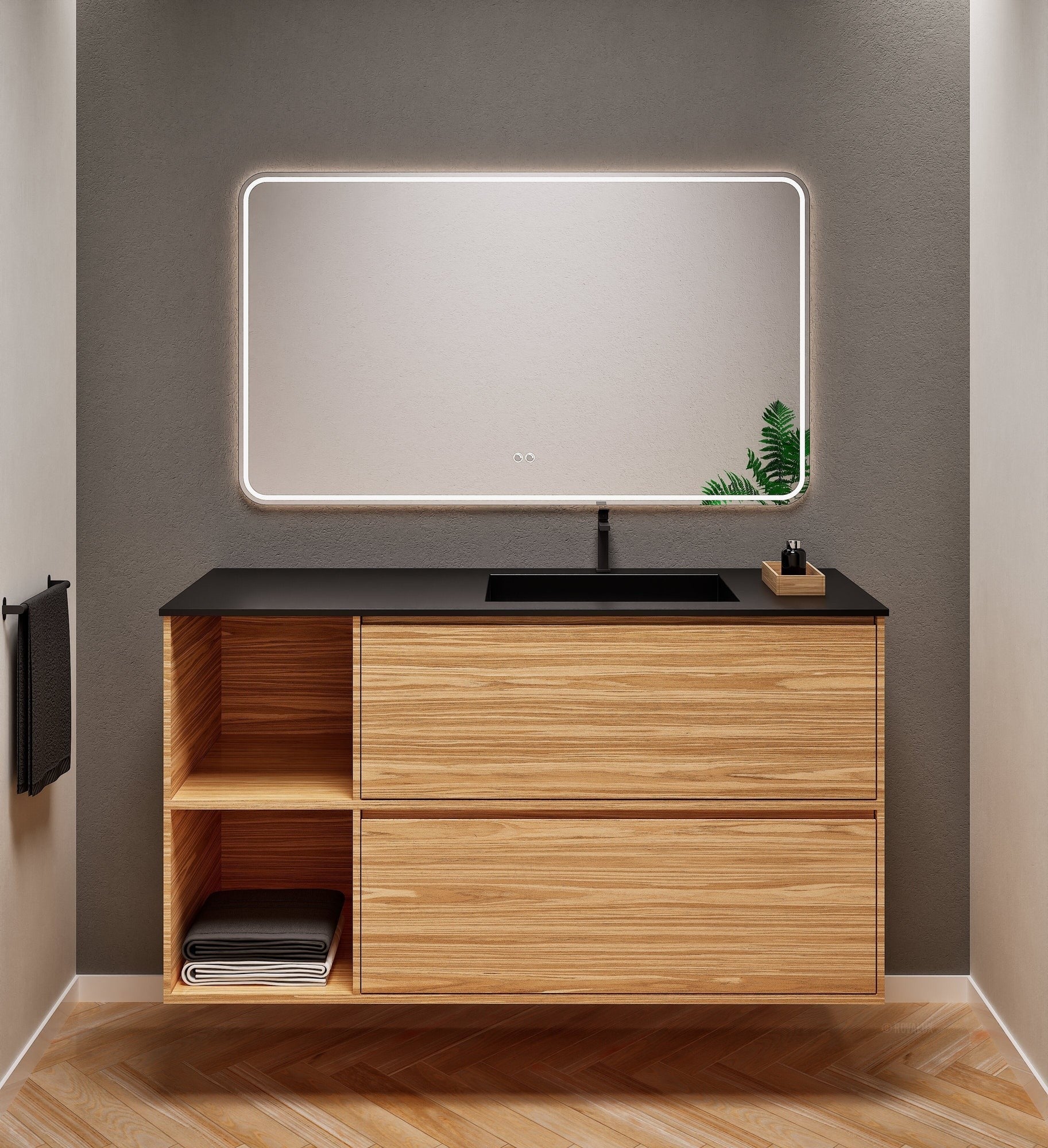 Aurora Frame – Corian® Basin with 2 Drawers and 2 Side Shelves - ROVALUX