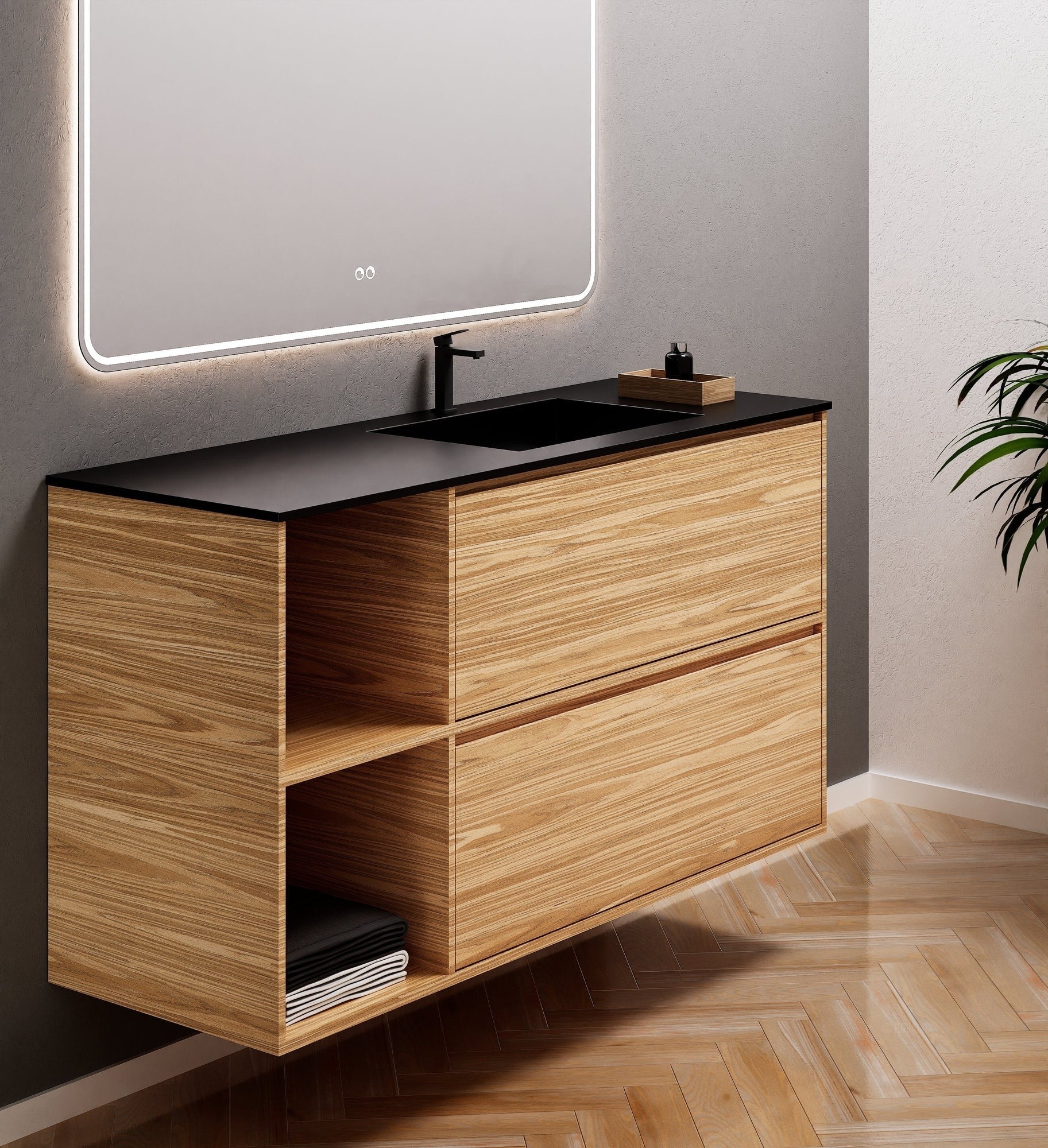 Aurora Frame – Corian® Basin with 2 Drawers and 2 Side Shelves - ROVALUX