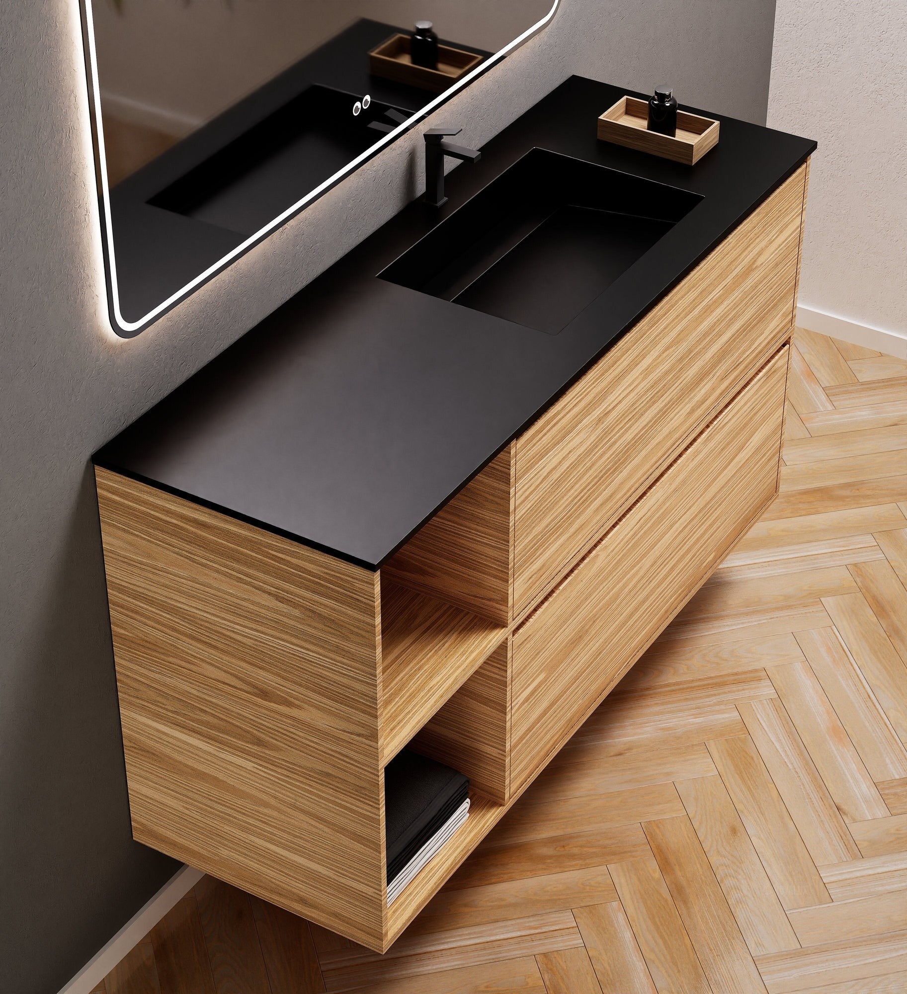 Aurora Frame – Corian® Basin with 2 Drawers and 2 Side Shelves - ROVALUX