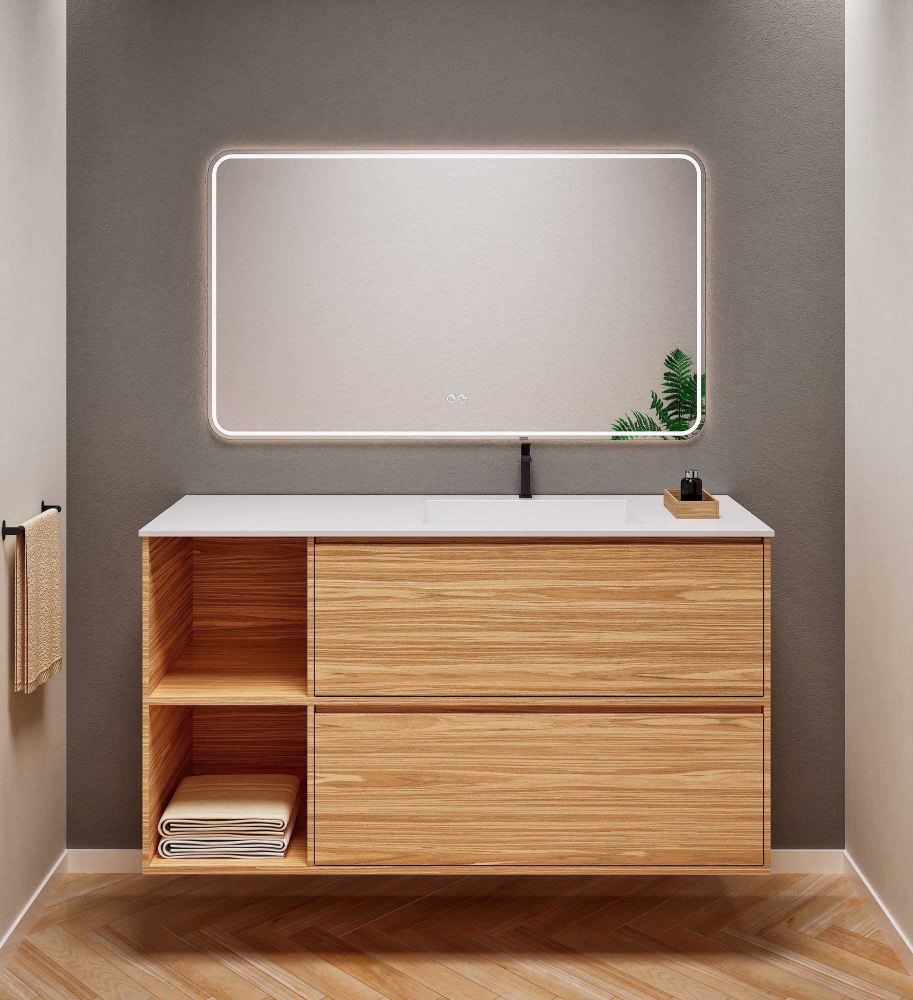 Aurora Frame – Corian® Basin with 2 Drawers and 2 Side Shelves - ROVALUX