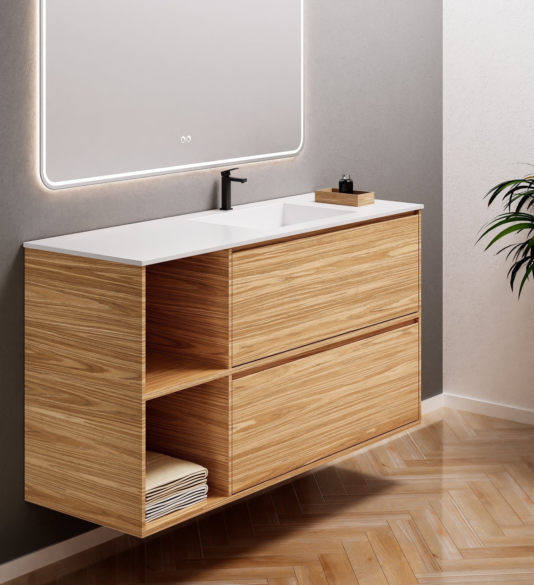 Aurora Frame – Corian® Basin with 2 Drawers and 2 Side Shelves - ROVALUX