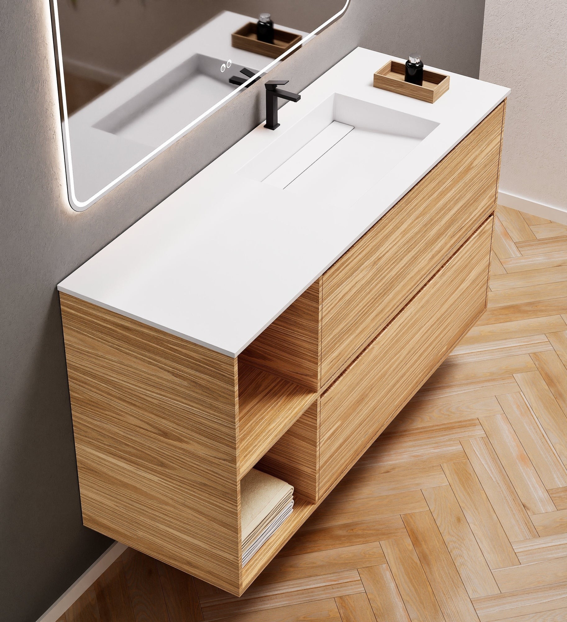 Aurora Frame – Corian® Basin with 2 Drawers and 2 Side Shelves - ROVALUX