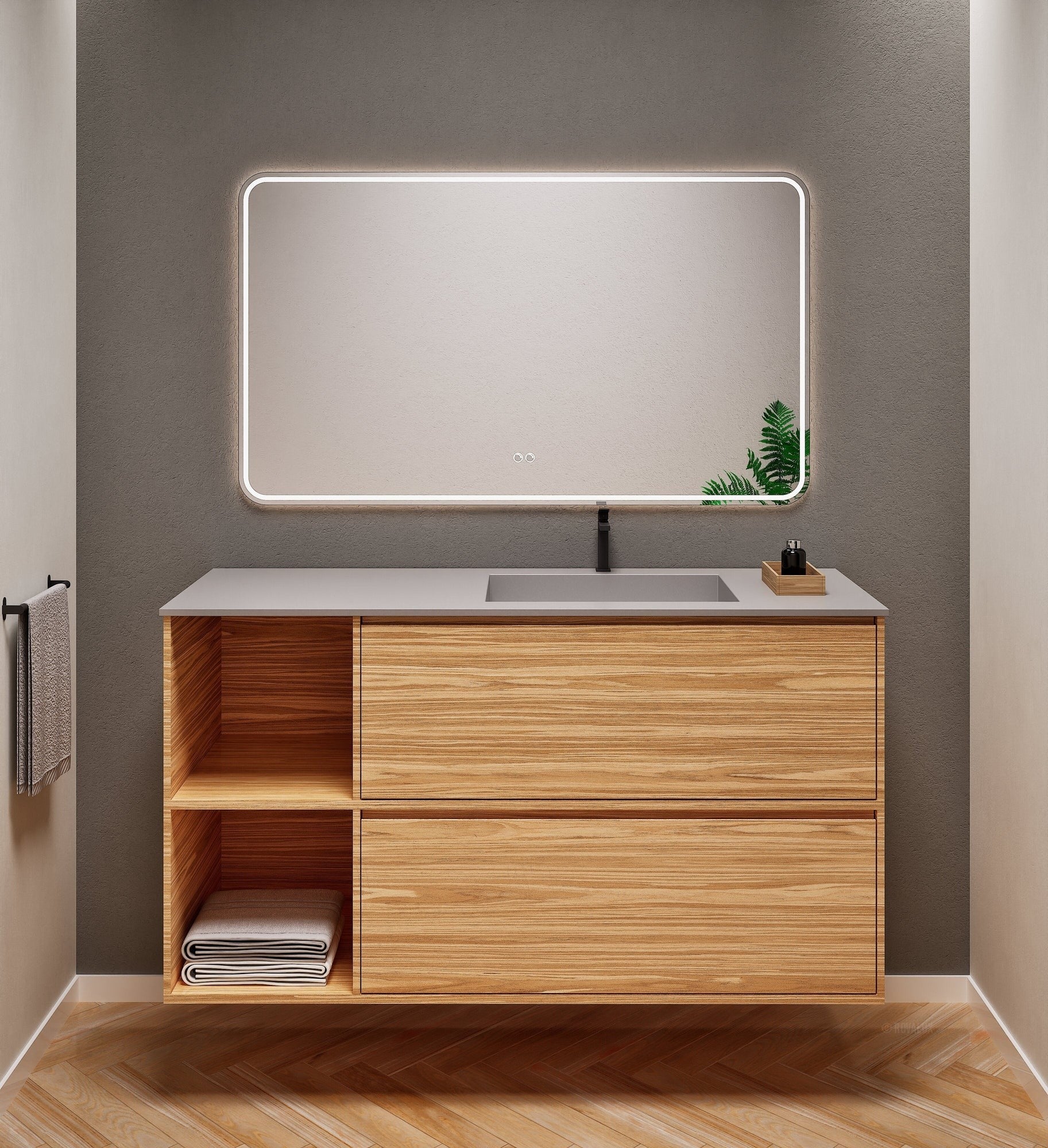Aurora Frame – Corian® Basin with 2 Drawers and 2 Side Shelves - ROVALUX