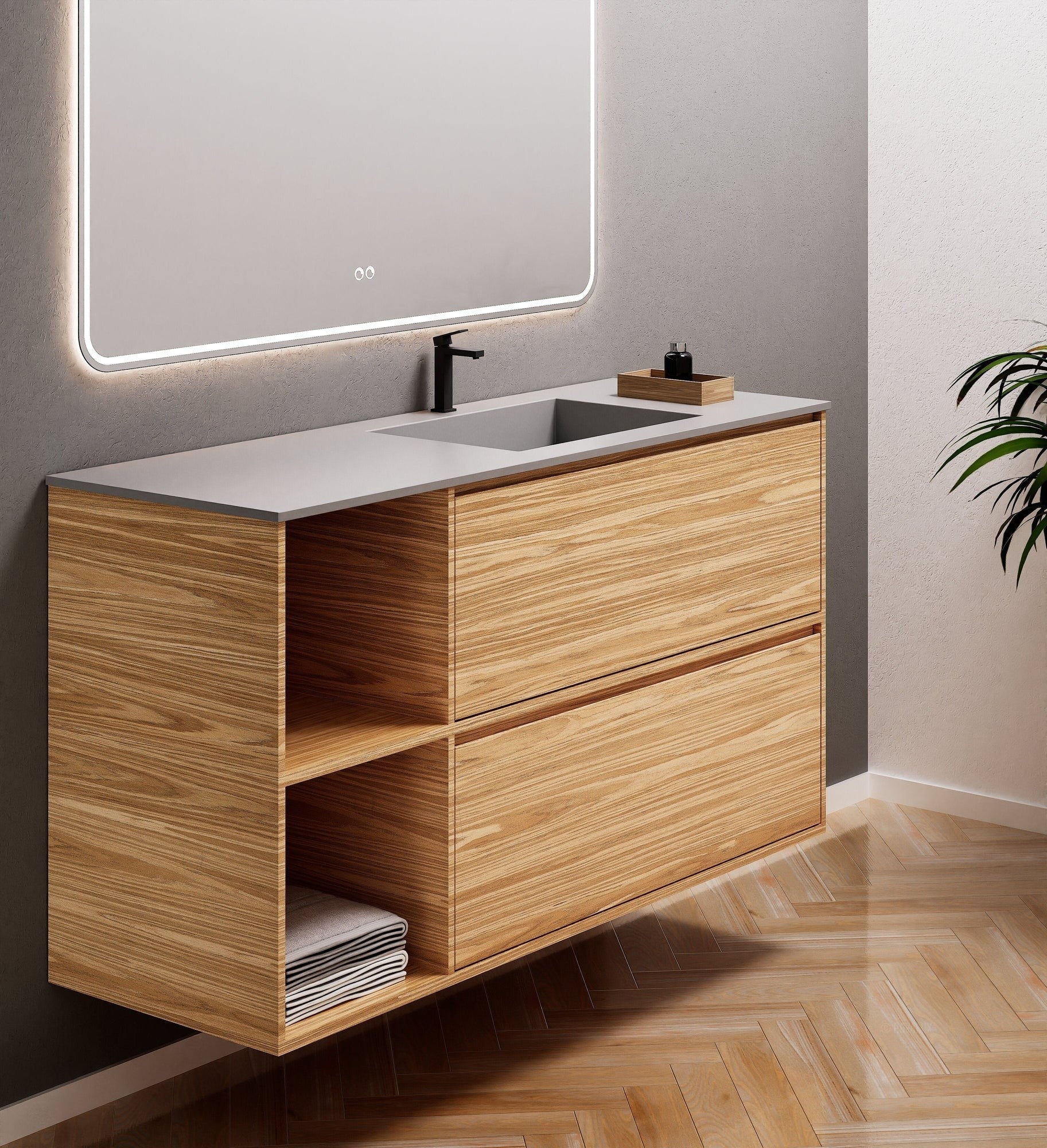 Aurora Frame – Corian® Basin with 2 Drawers and 2 Side Shelves - ROVALUX