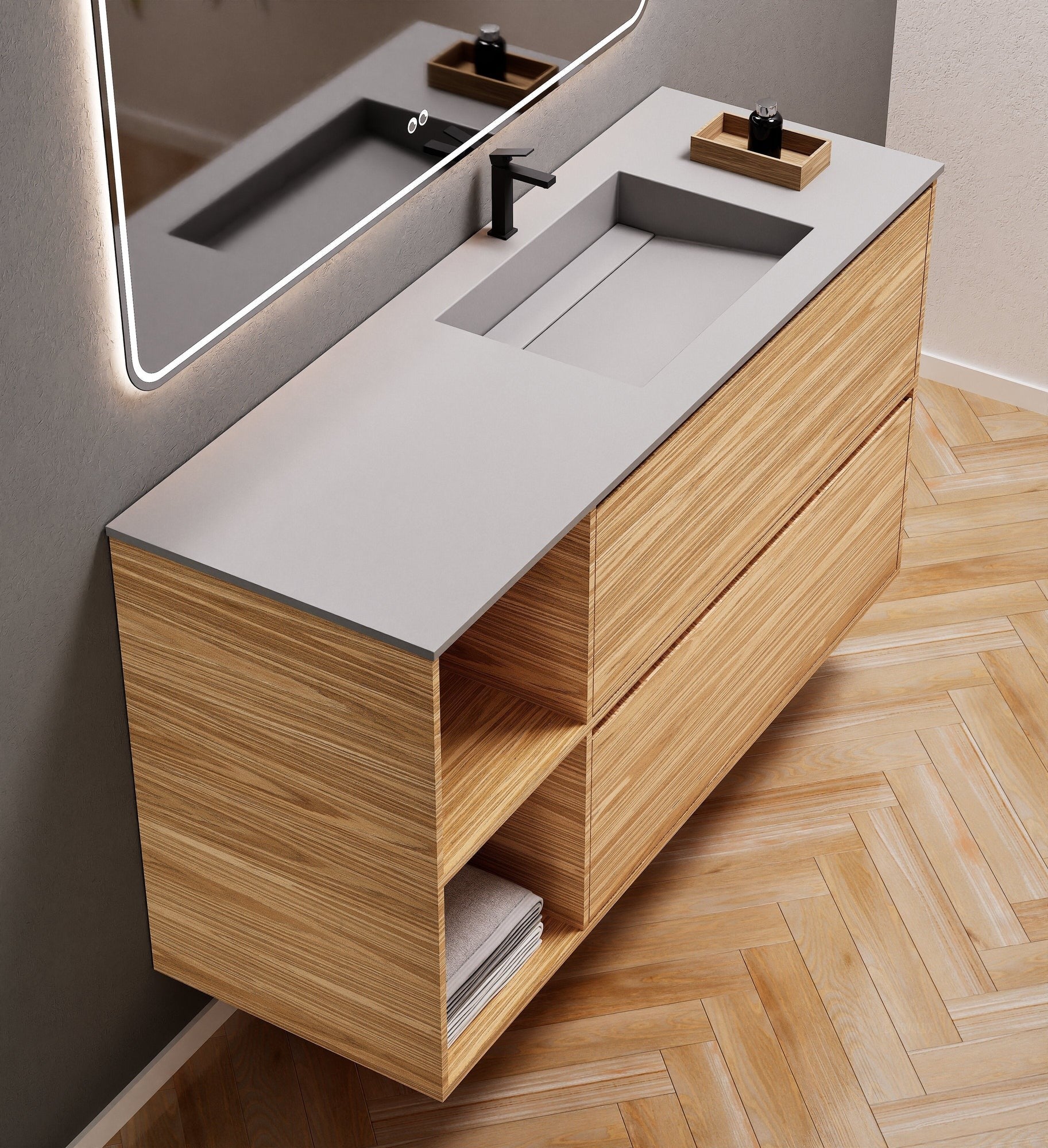 Aurora Frame – Corian® Basin with 2 Drawers and 2 Side Shelves - ROVALUX