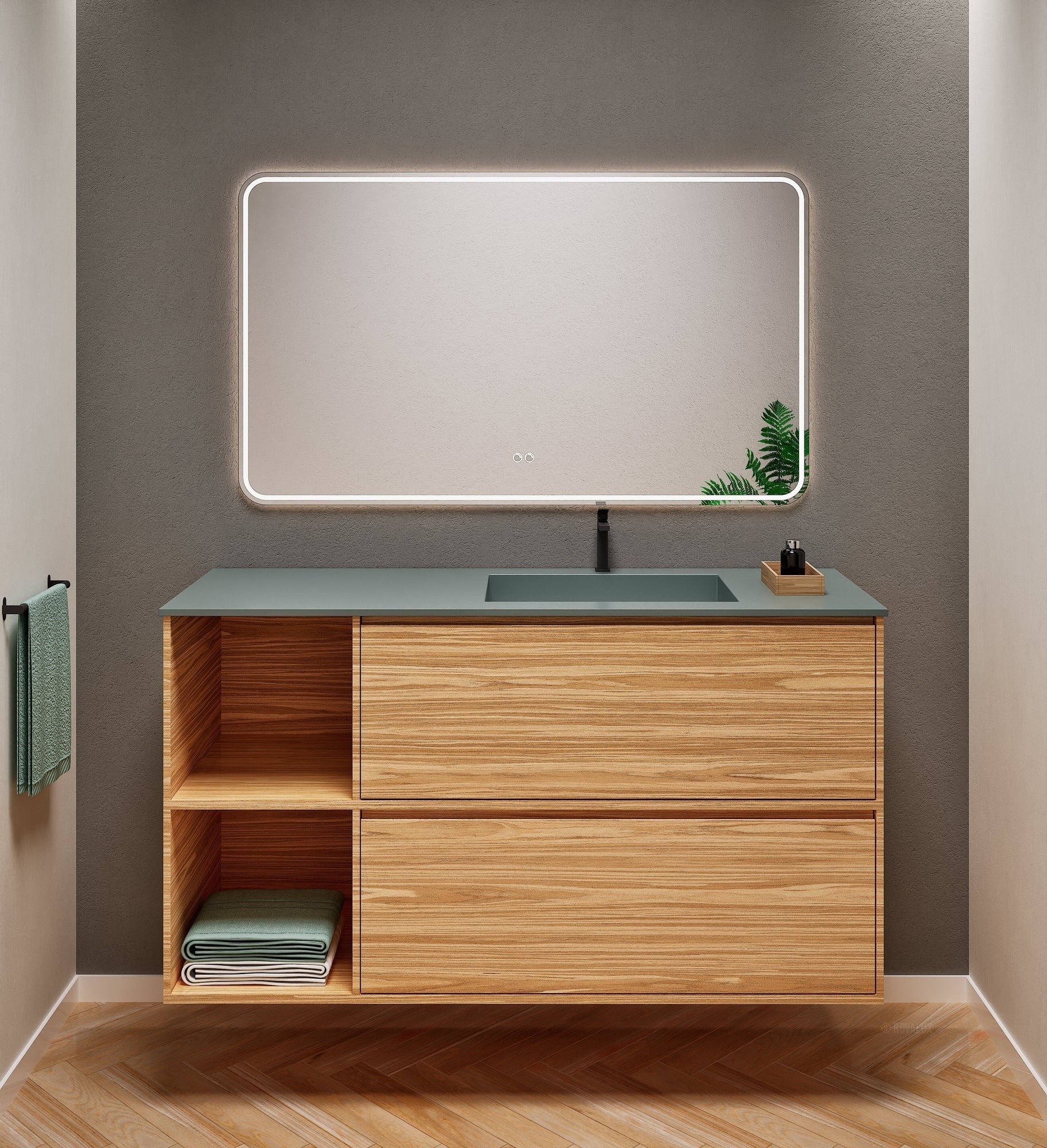 Aurora Frame – Corian® Basin with 2 Drawers and 2 Side Shelves - ROVALUX