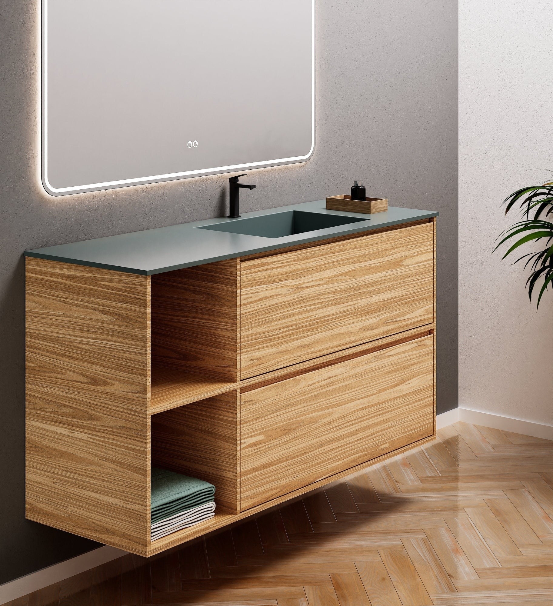 Aurora Frame – Corian® Basin with 2 Drawers and 2 Side Shelves - ROVALUX