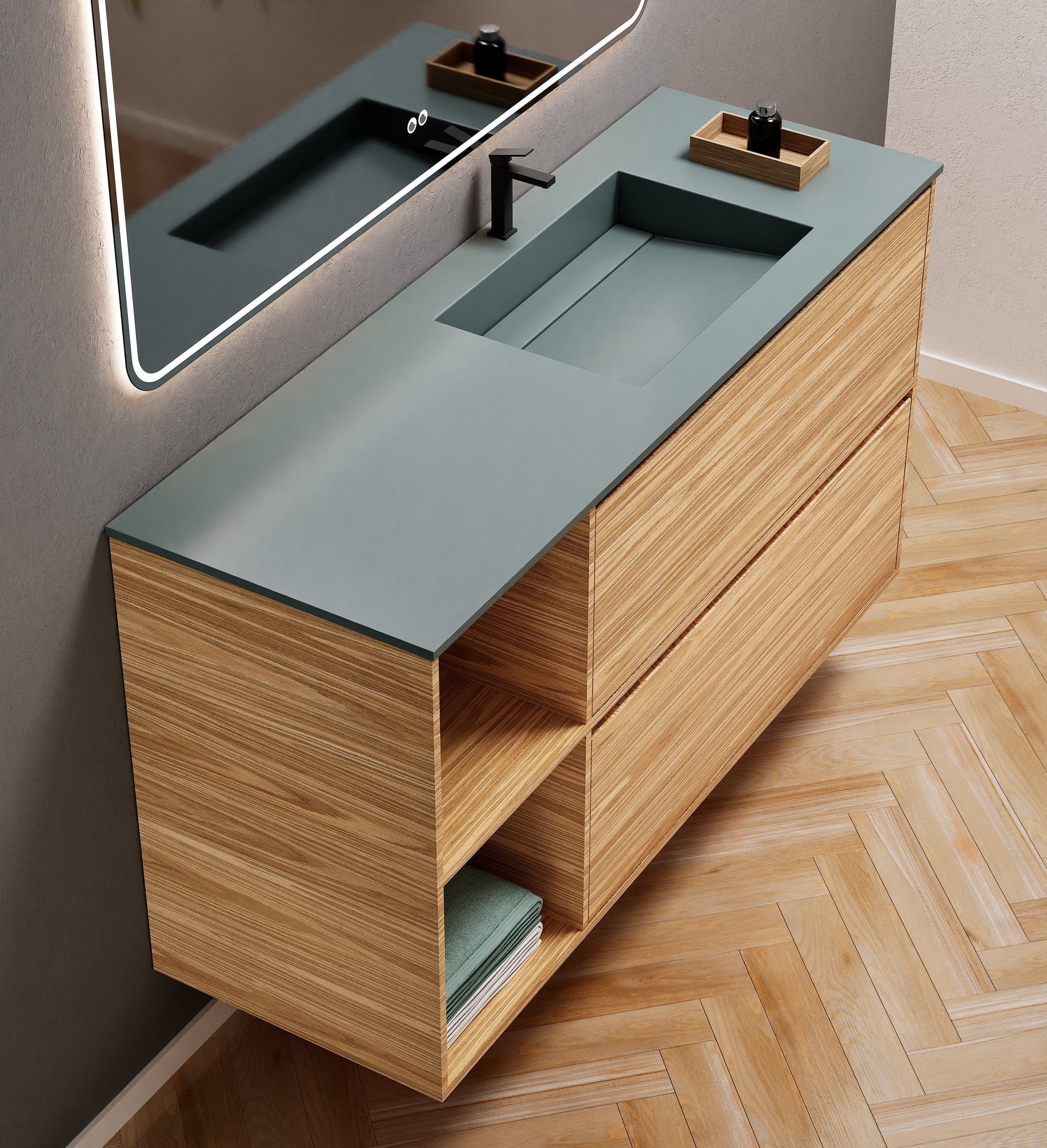 Aurora Frame – Corian® Basin with 2 Drawers and 2 Side Shelves - ROVALUX