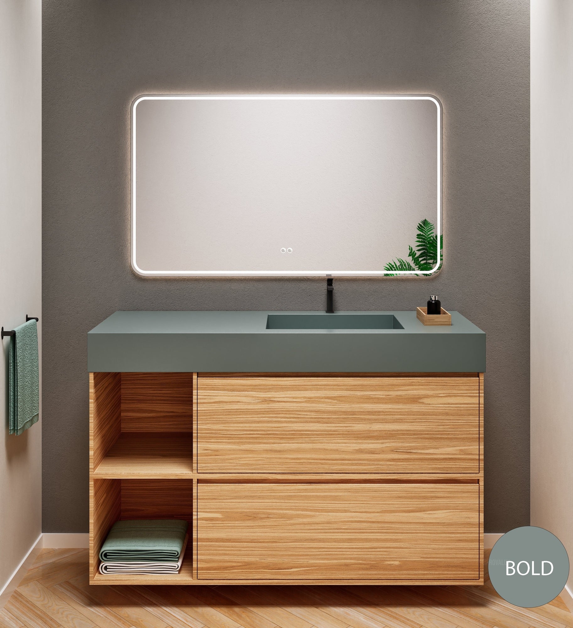 Aurora Frame – Corian® Basin with 2 Drawers and 2 Side Shelves - ROVALUX