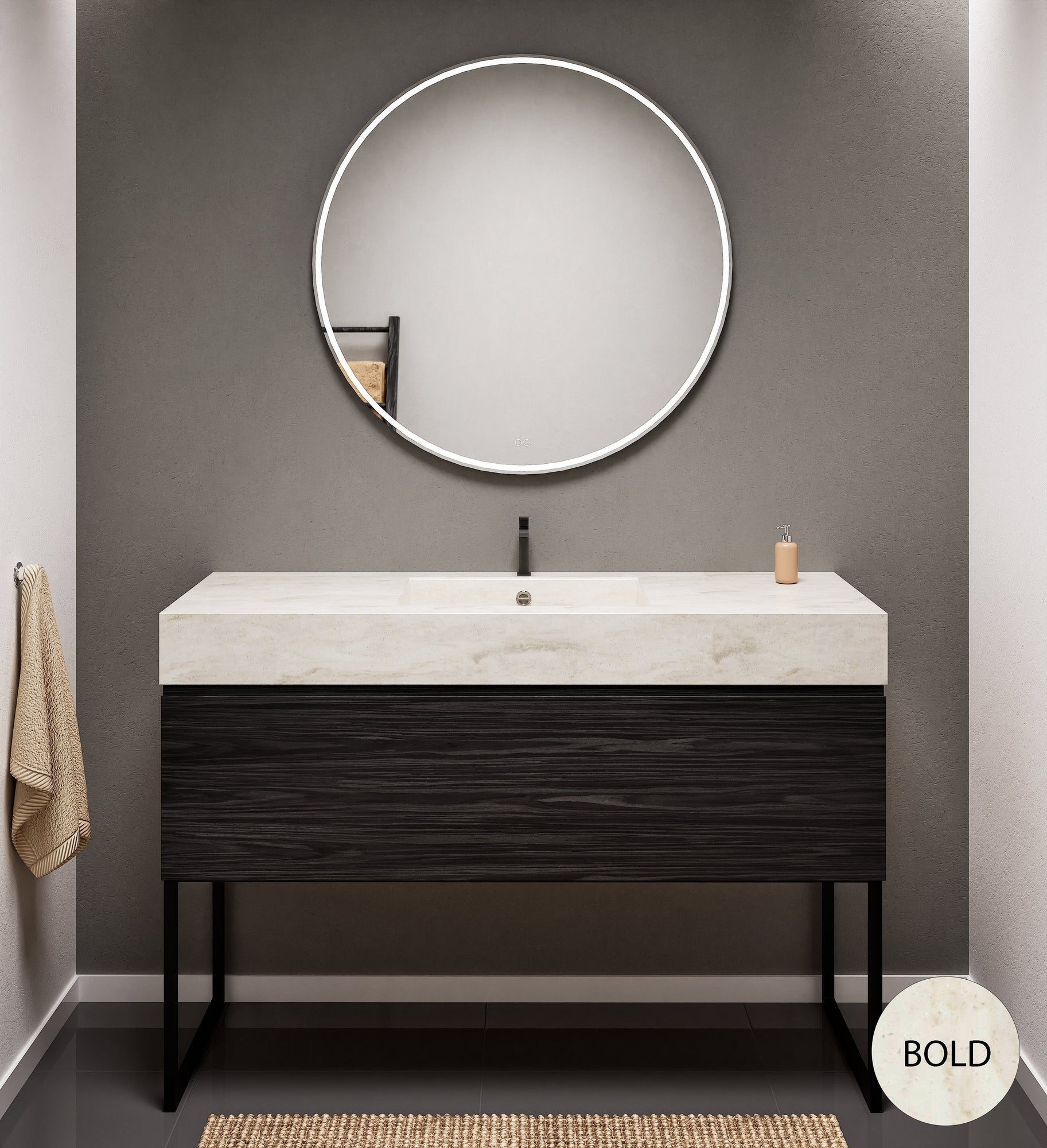 Aurora Single Set with supporting Legs - Corian Basin & Countertop with 1 Drawer Vanity - ROVALUX