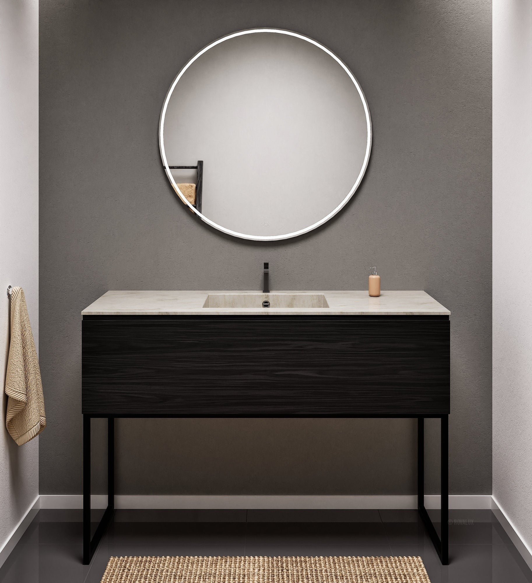 Aurora Single Set with supporting Legs - Corian Basin & Countertop with 1 Drawer Vanity - ROVALUX