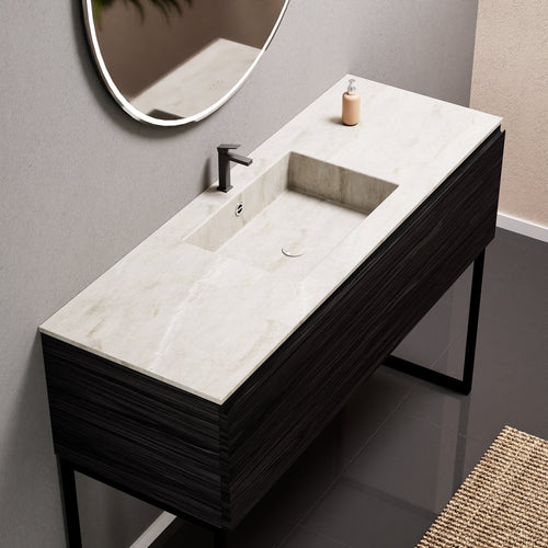 Aurora Single Set with supporting Legs - Corian Basin & Countertop with 1 Drawer Vanity - ROVALUX