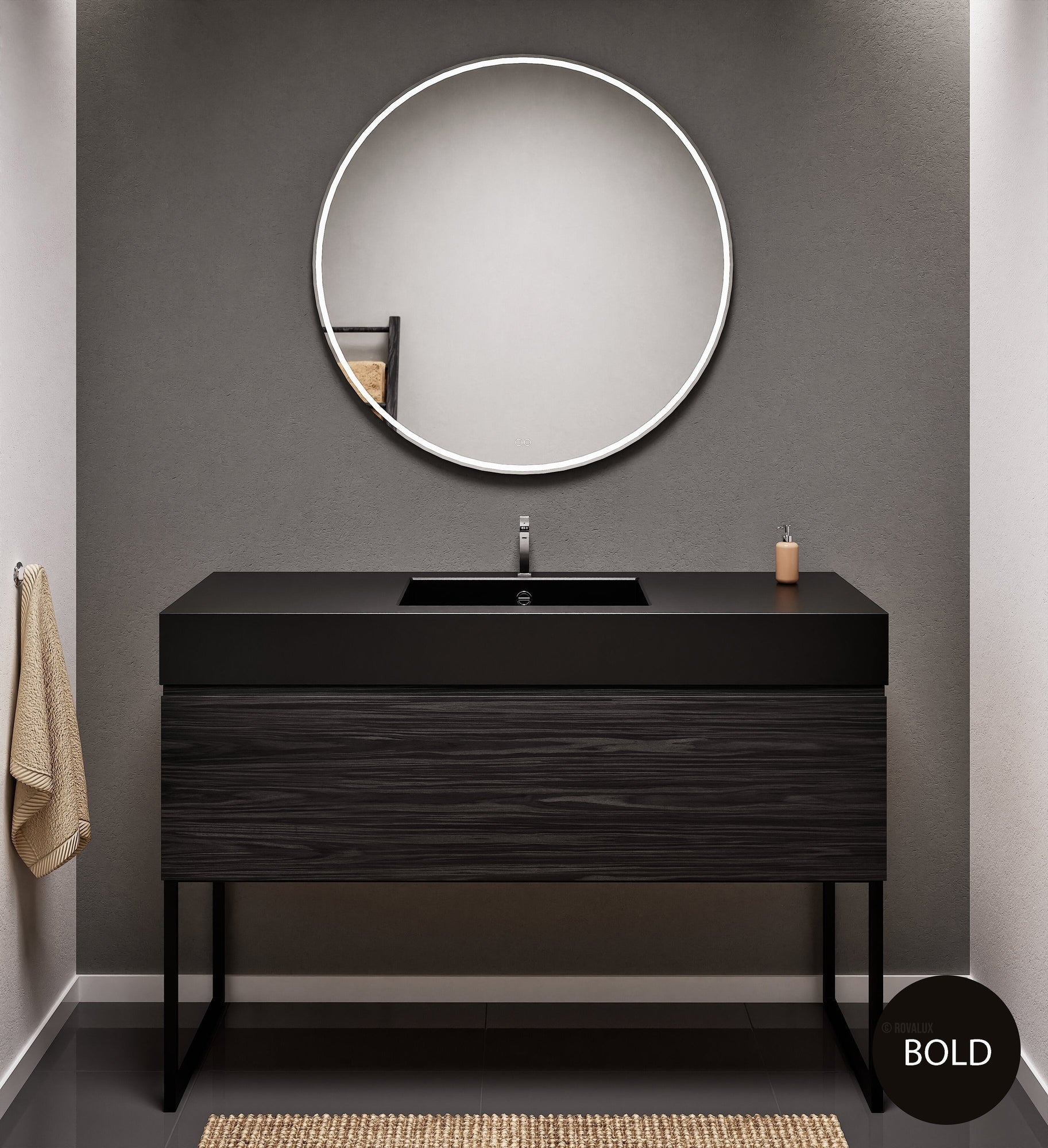 Aurora Single Set with supporting Legs - Corian Basin & Countertop with 1 Drawer Vanity - ROVALUX