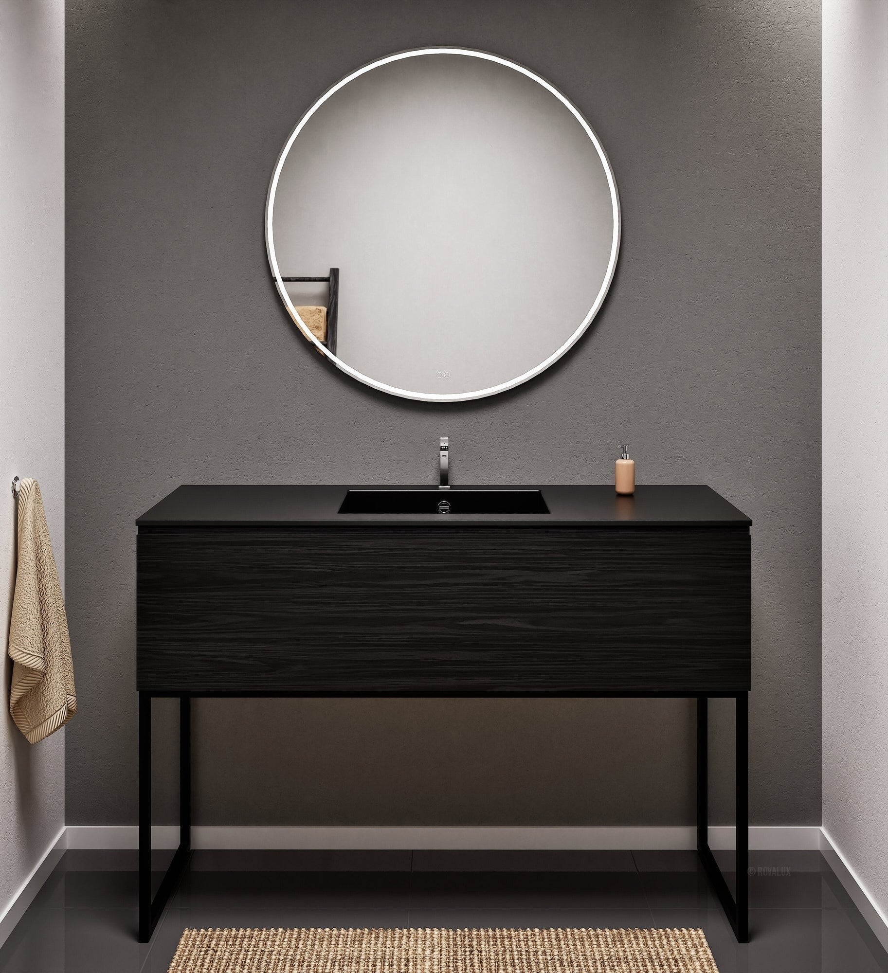 Aurora Single Set with supporting Legs - Corian Basin & Countertop with 1 Drawer Vanity - ROVALUX