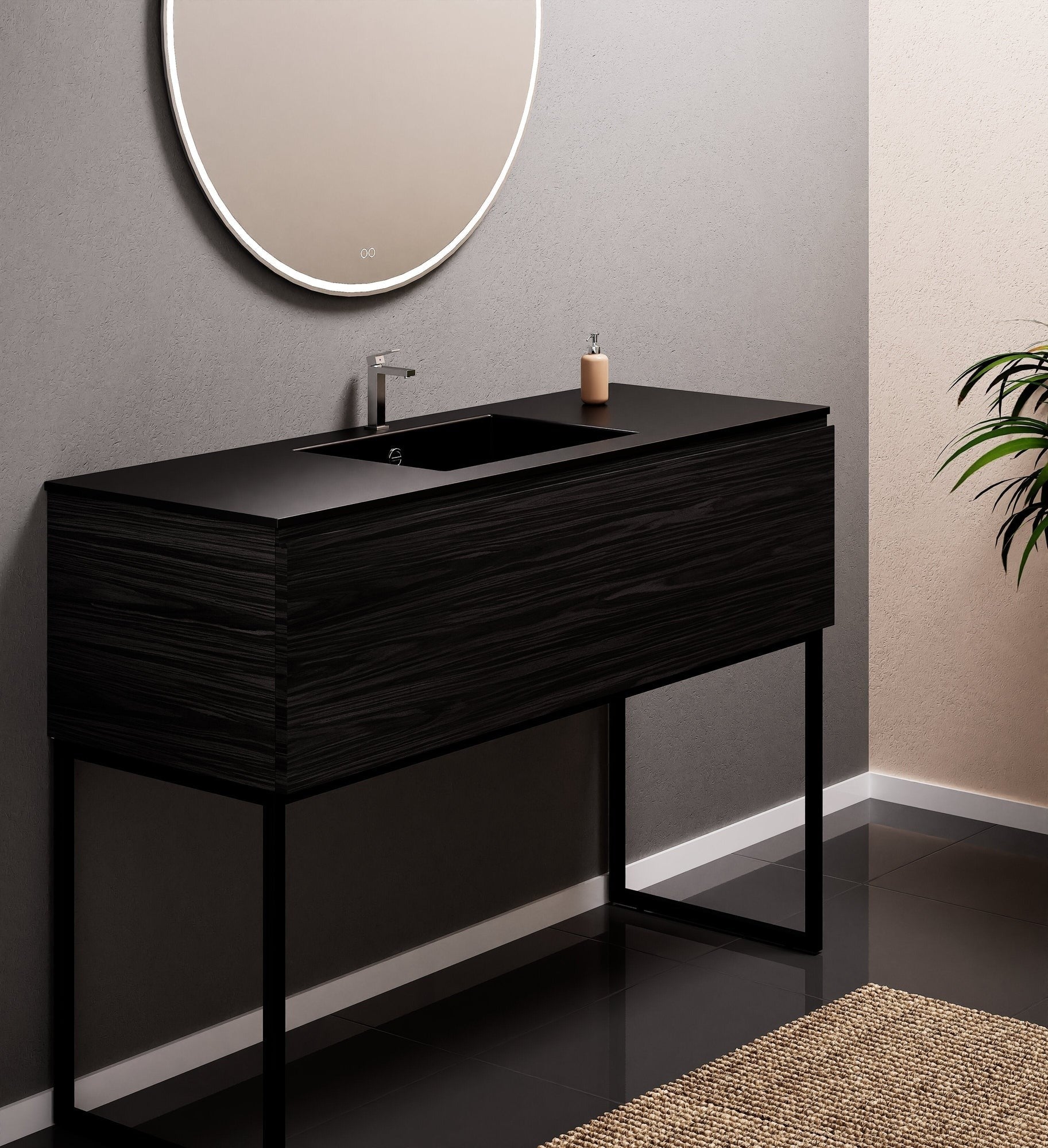Aurora Single Set with supporting Legs - Corian Basin & Countertop with 1 Drawer Vanity - ROVALUX