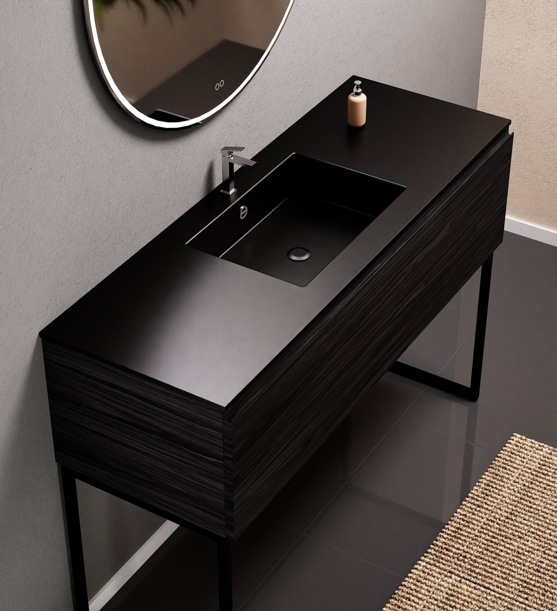Aurora Single Set with supporting Legs - Corian Basin & Countertop with 1 Drawer Vanity - ROVALUX