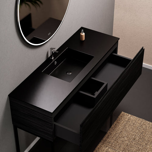 Aurora Single Set with supporting Legs - Corian Basin & Countertop with 1 Drawer Vanity - ROVALUX