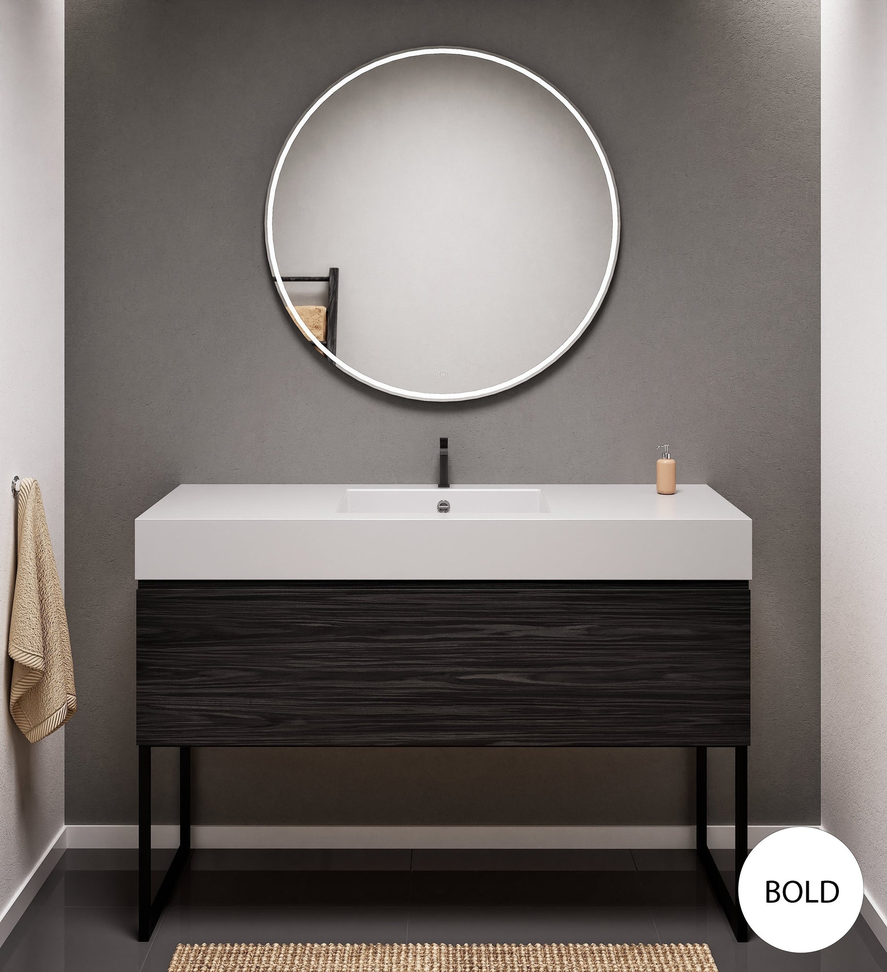 Aurora Single Set with supporting Legs - Corian Basin & Countertop with 1 Drawer Vanity - ROVALUX